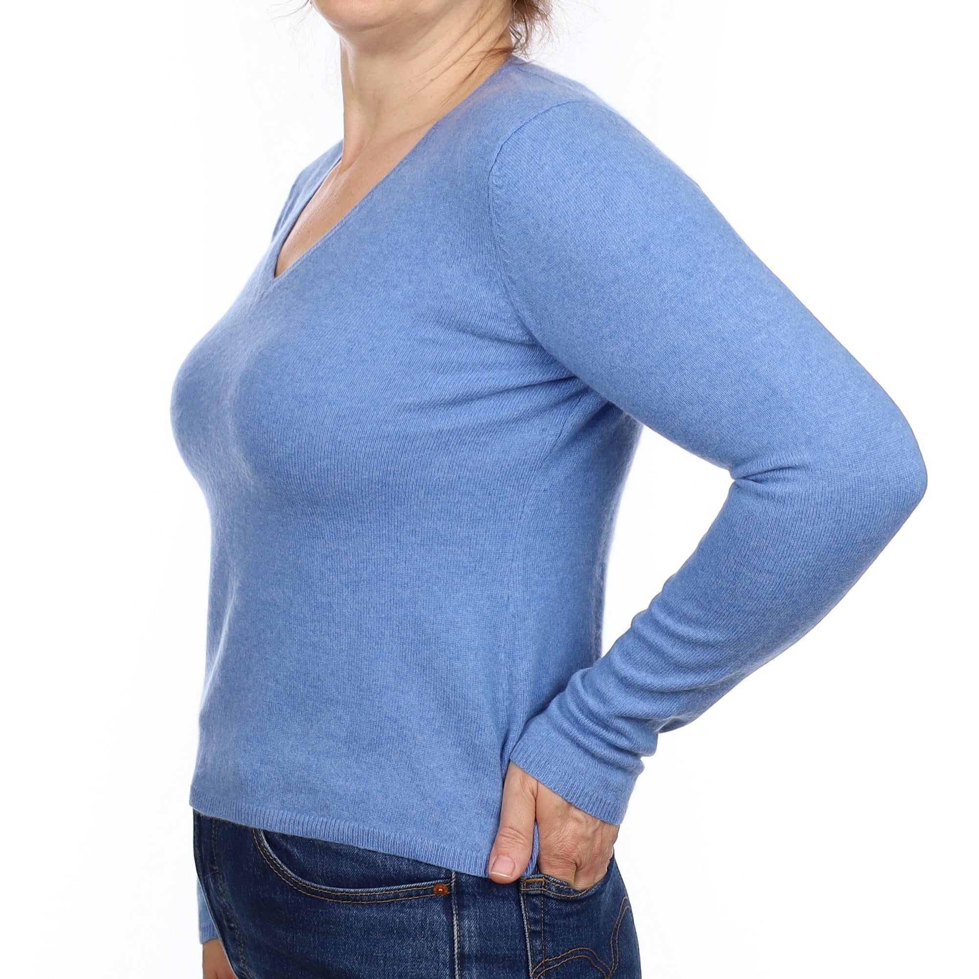 Sky Blue Cashmere V Neck Jumper Medium