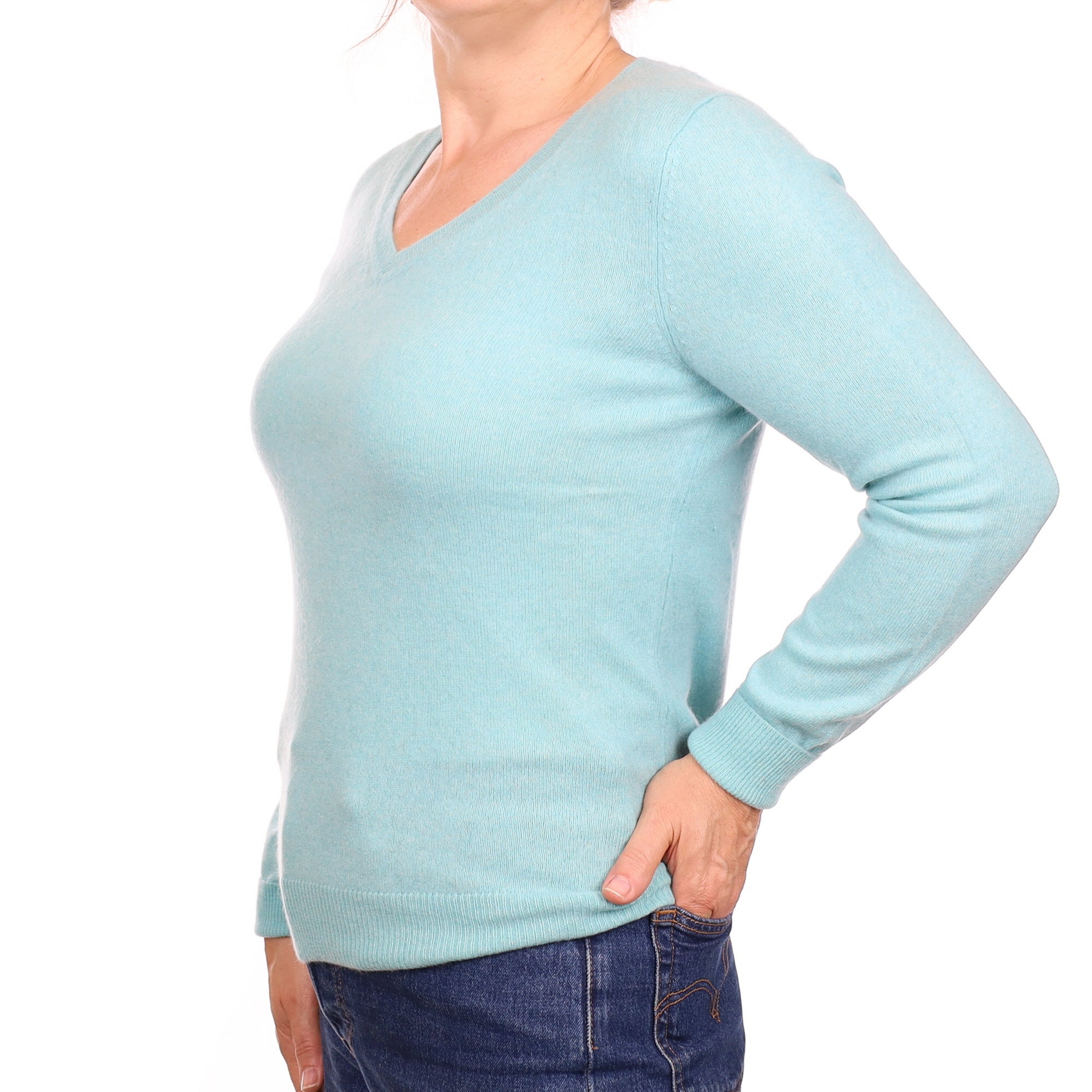 Tropic Blue Cashmere V Neck Jumper Medium