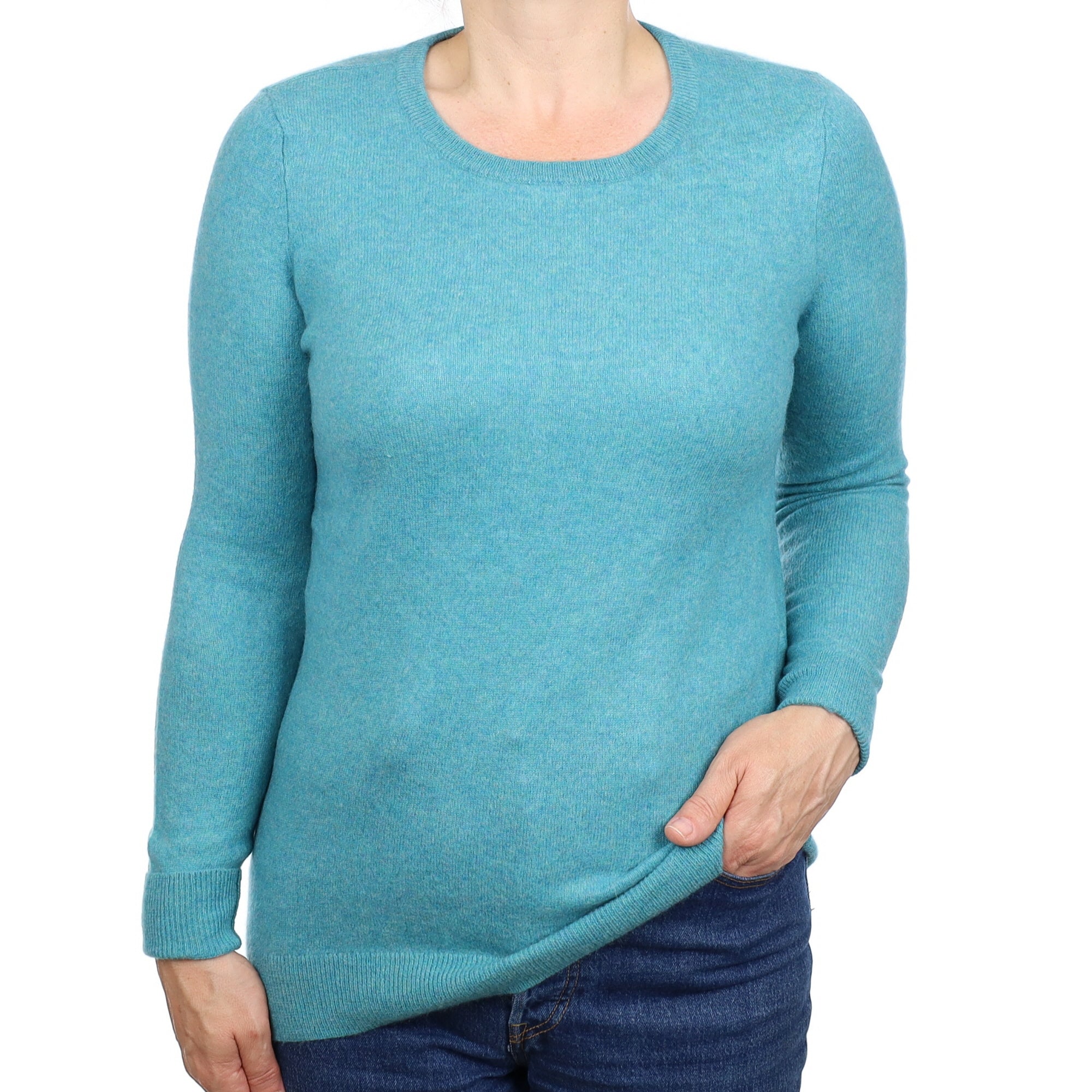 Turquoise Marl Cashmere Crew Neck Jumper Medium
