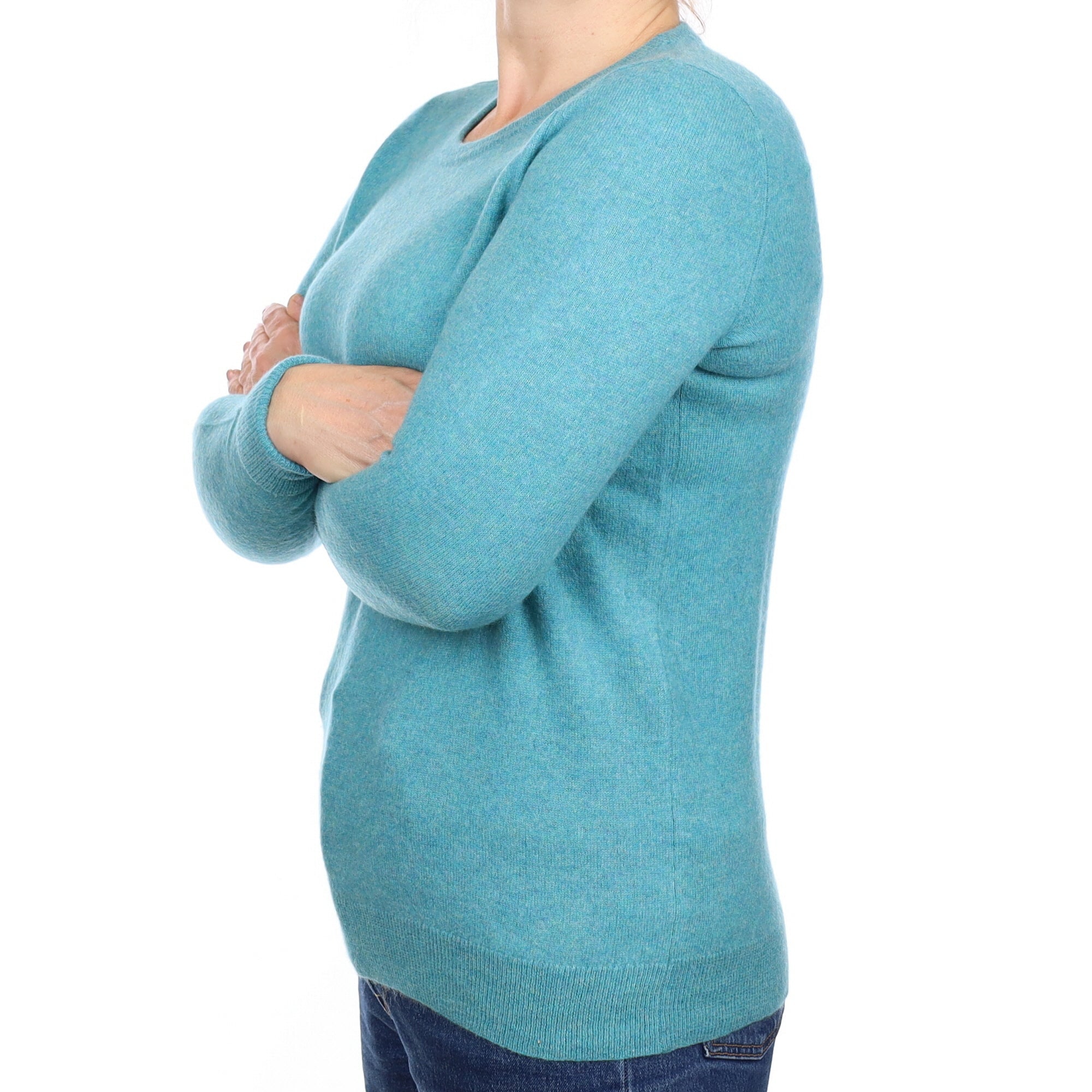 Turquoise Marl Cashmere Crew Neck Jumper Medium