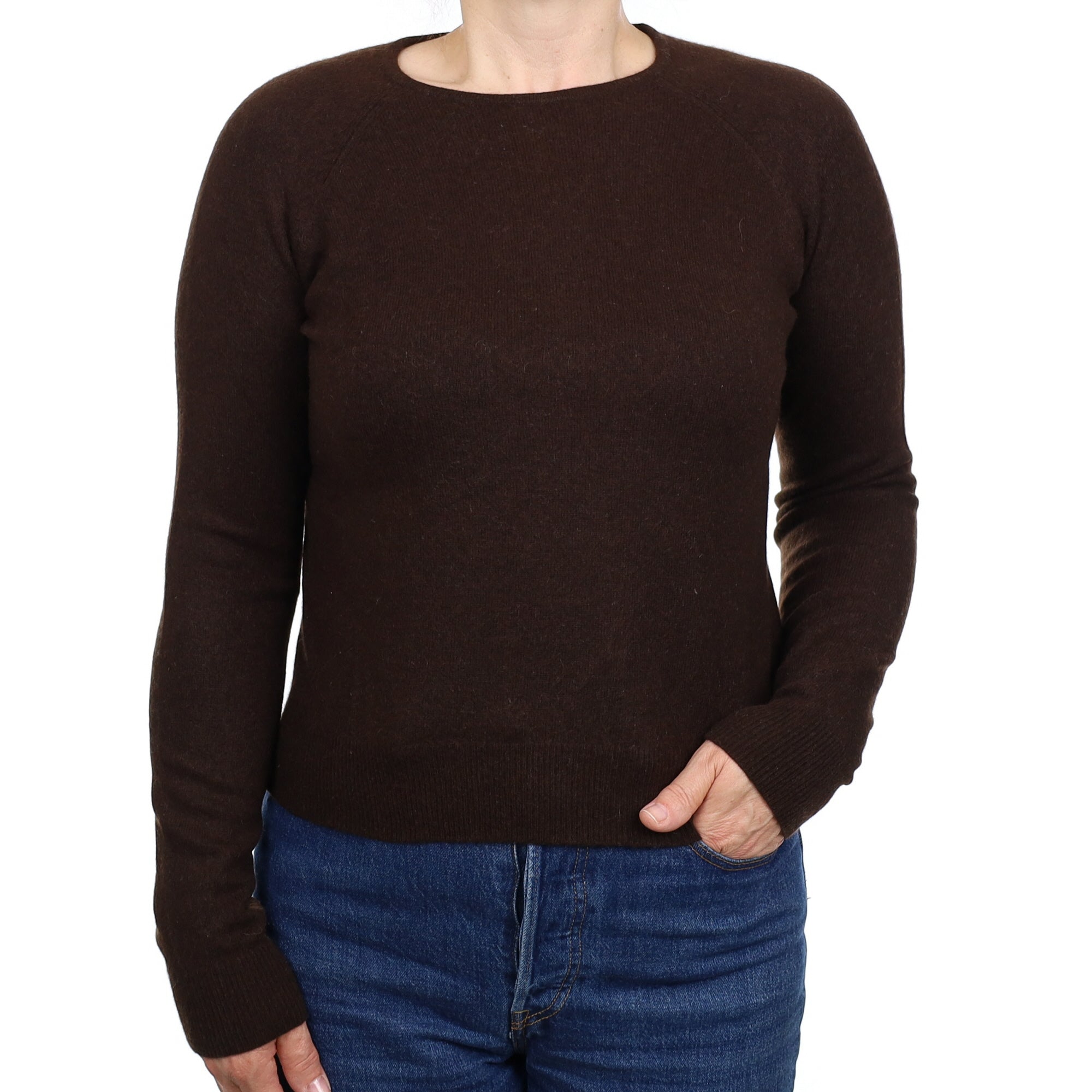 Chocolate Brown Cashmere Crew Neck Jumper Medium