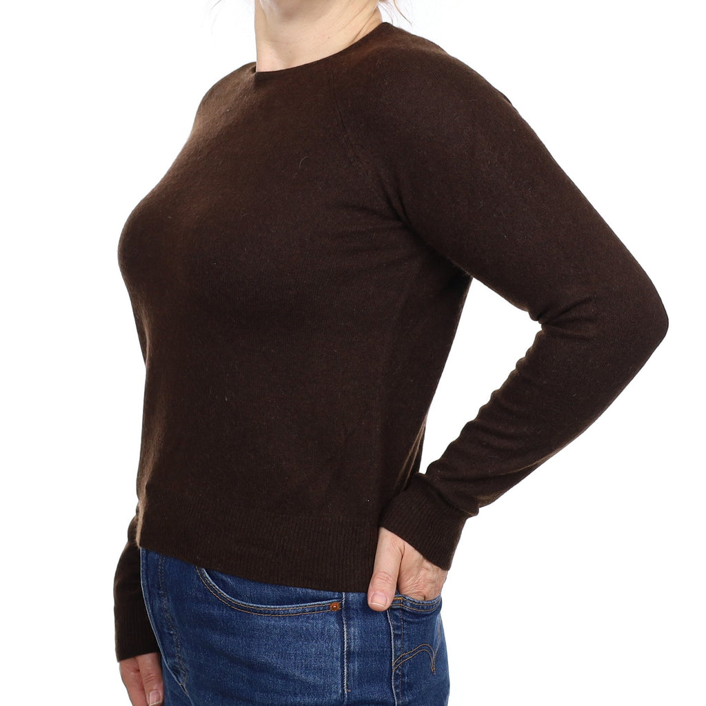 Chocolate Brown Cashmere Crew Neck Jumper Medium
