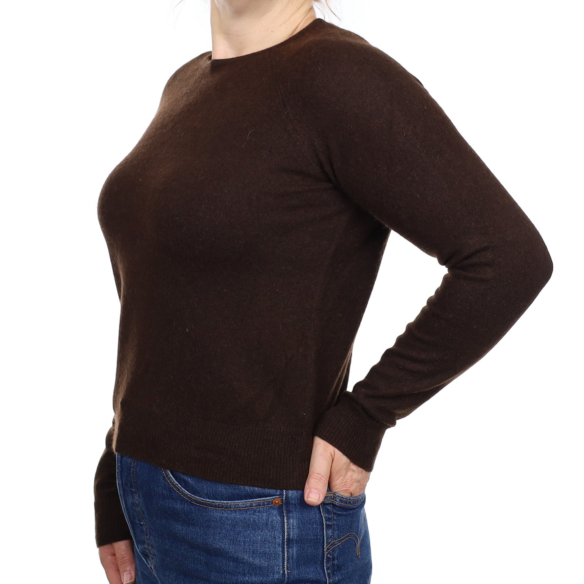 Chocolate Brown Cashmere Crew Neck Jumper Medium