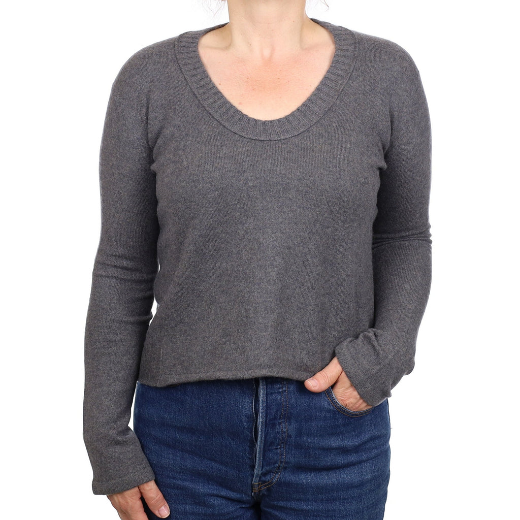 Slate Grey Cashmere Boxy Scoop Neck Jumper Medium