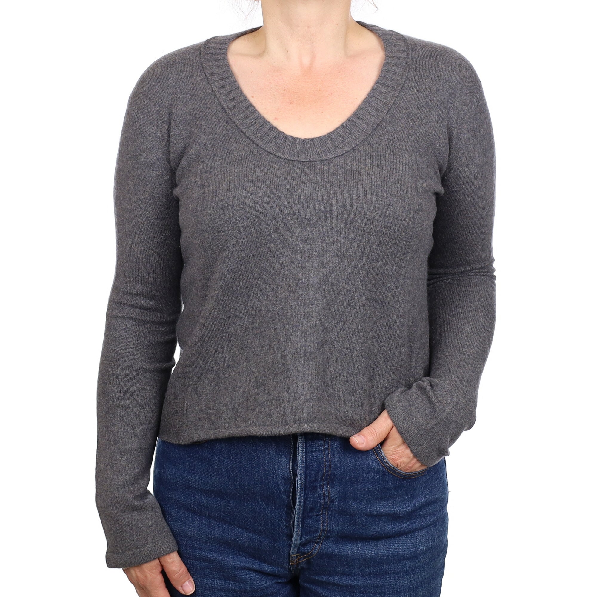 Slate Grey Cashmere Boxy Scoop Neck Jumper Medium