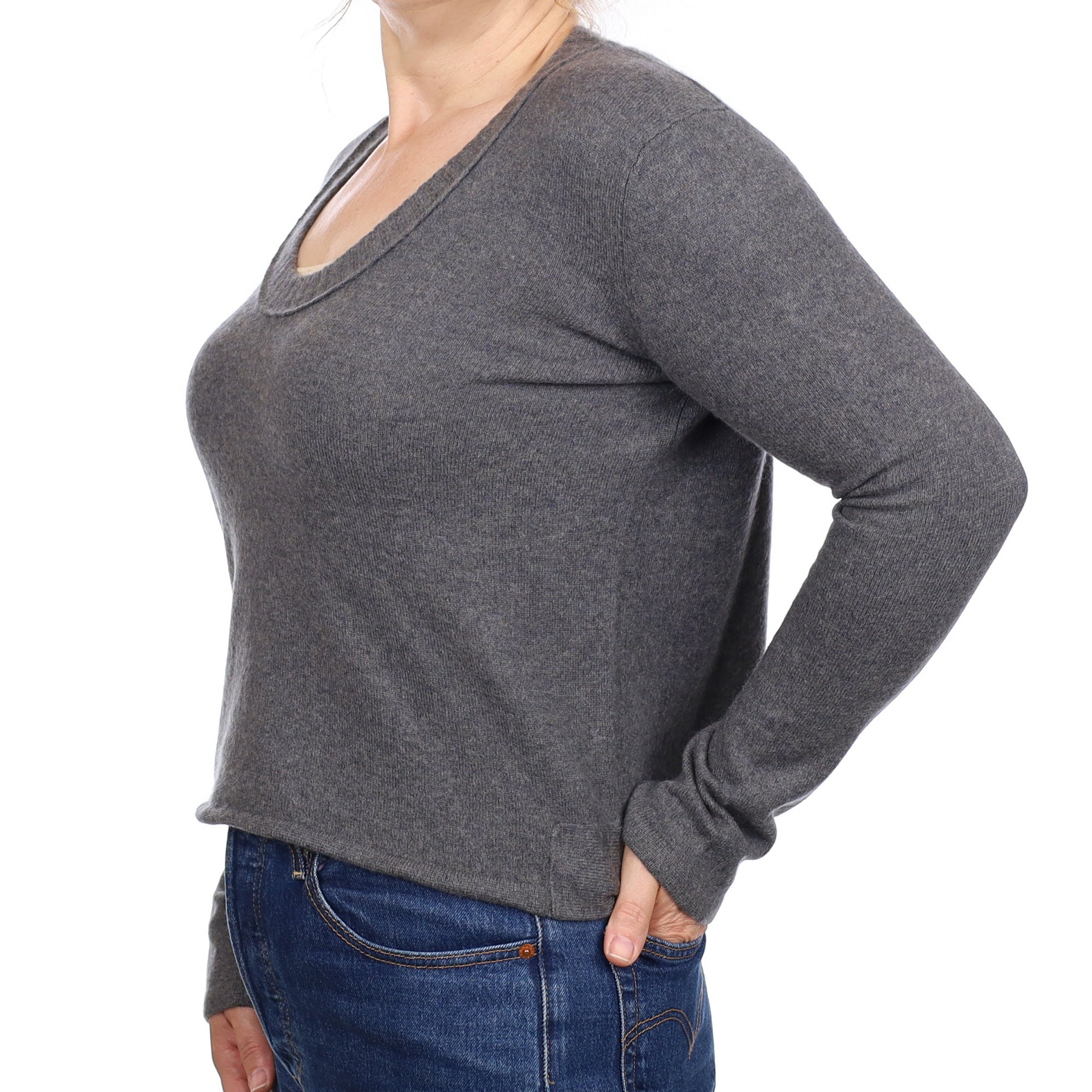 Slate Grey Cashmere Boxy Scoop Neck Jumper Medium