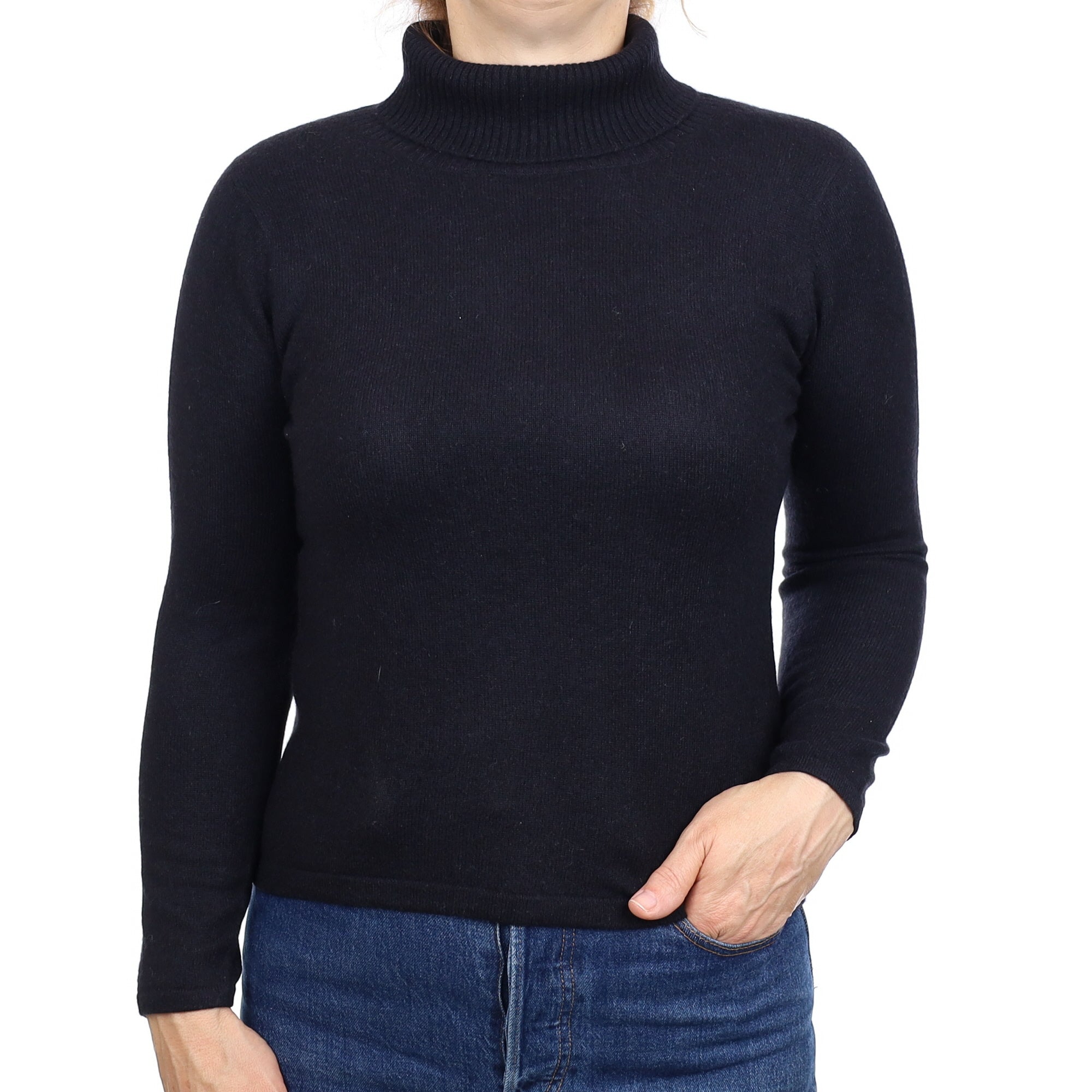 Black Cashmere Polo Neck Jumper Medium