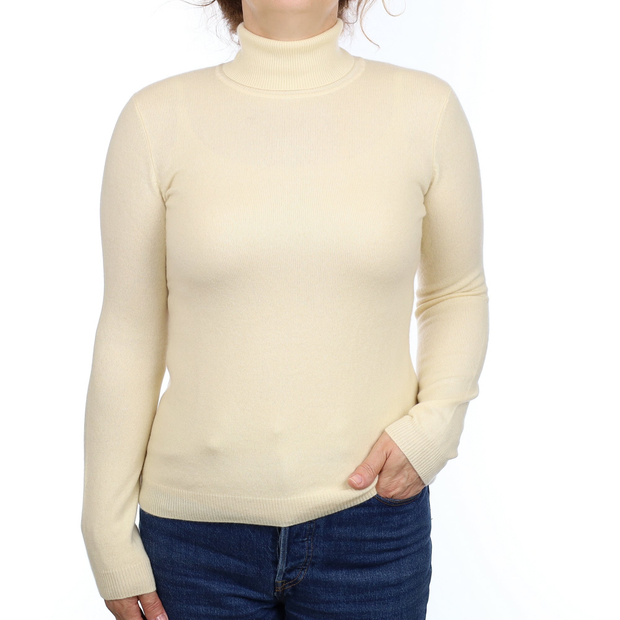 Buttermilk Yellow Cashmere Polo Neck Jumper Medium
