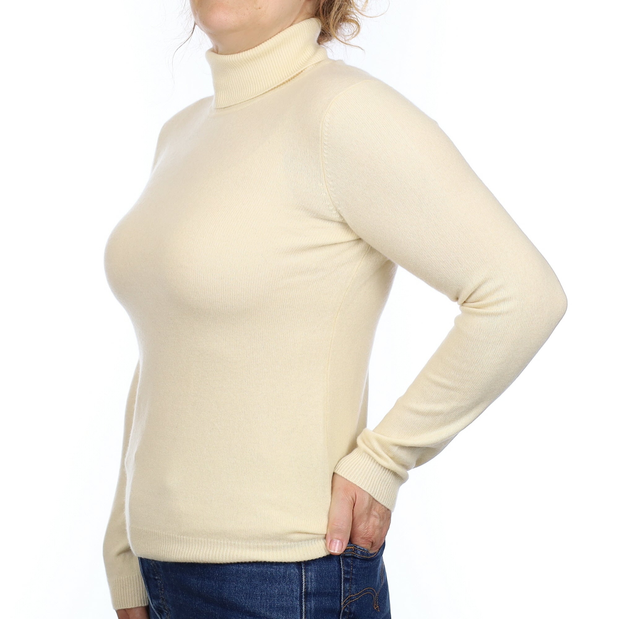 Buttermilk Yellow Cashmere Polo Neck Jumper Medium