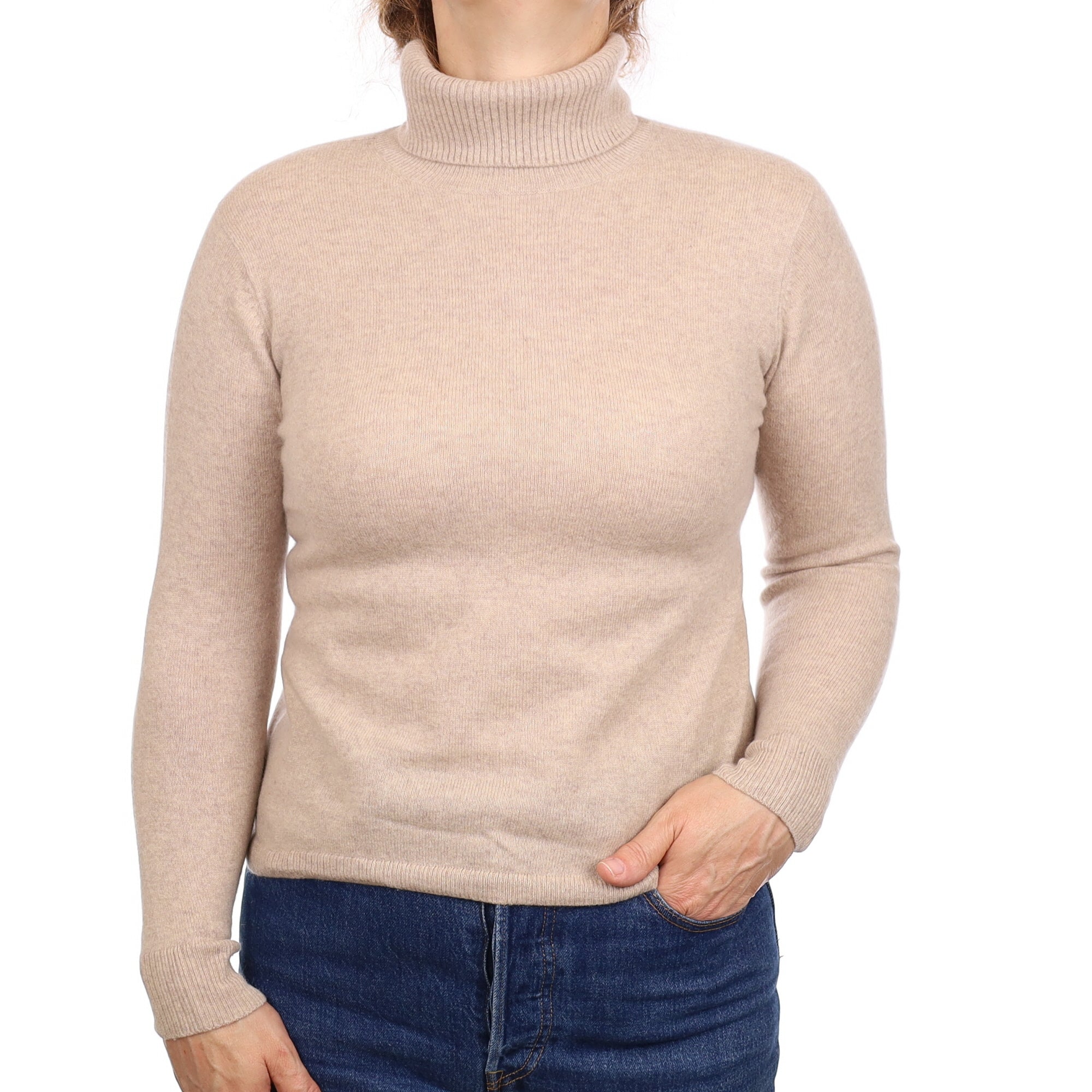 Fawn Cashmere Polo Neck Jumper Medium