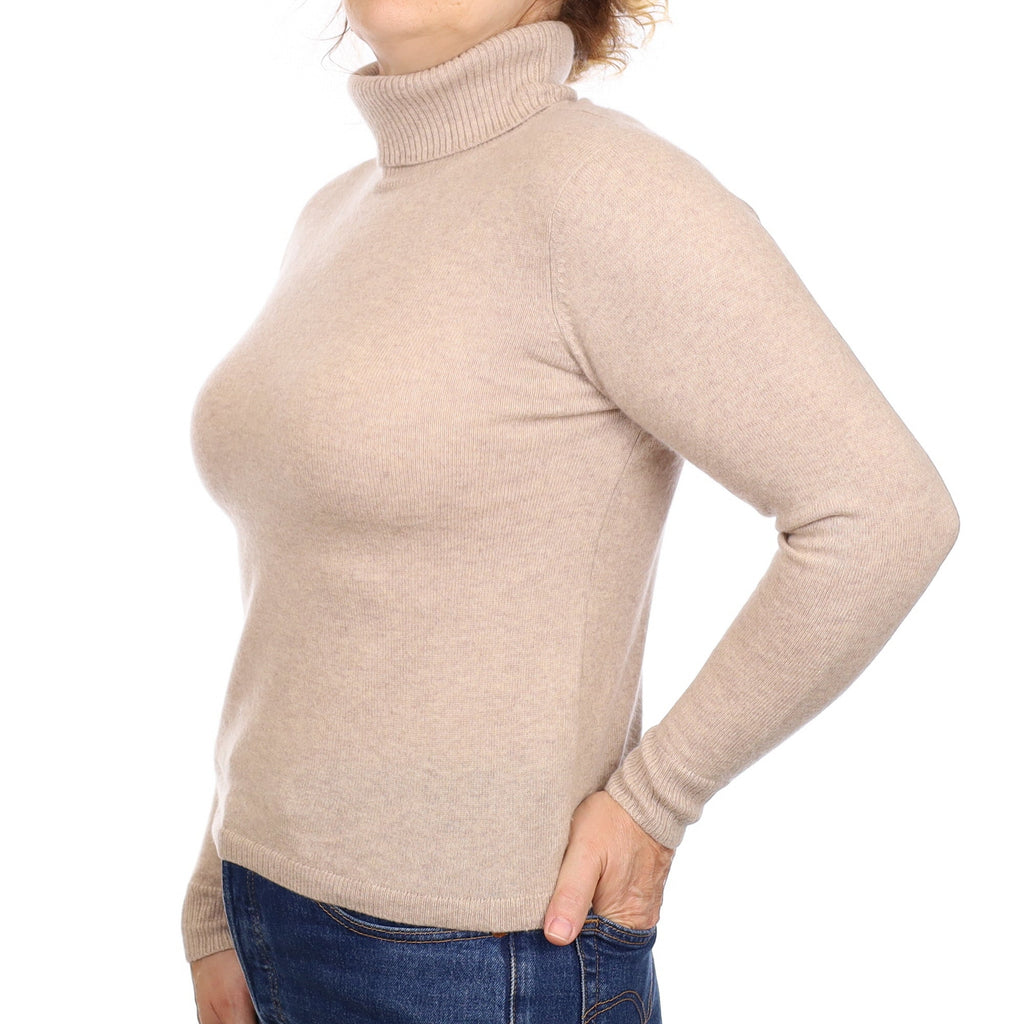 Fawn Cashmere Polo Neck Jumper Medium