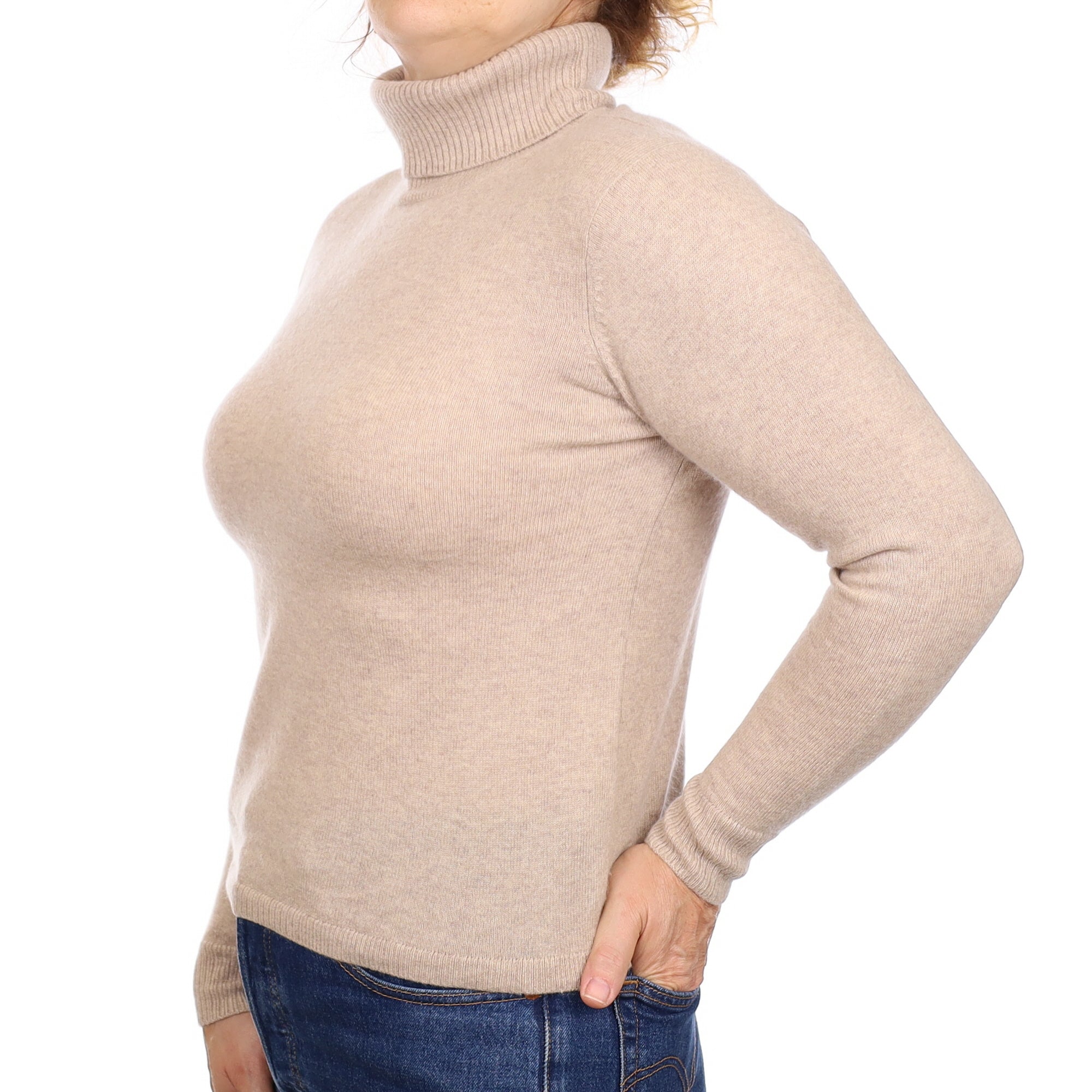 Fawn Cashmere Polo Neck Jumper Medium