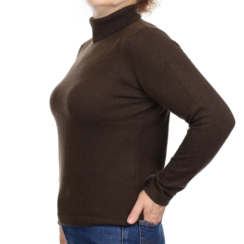 Chocolate Brown Cashmere Polo Neck Jumper Medium