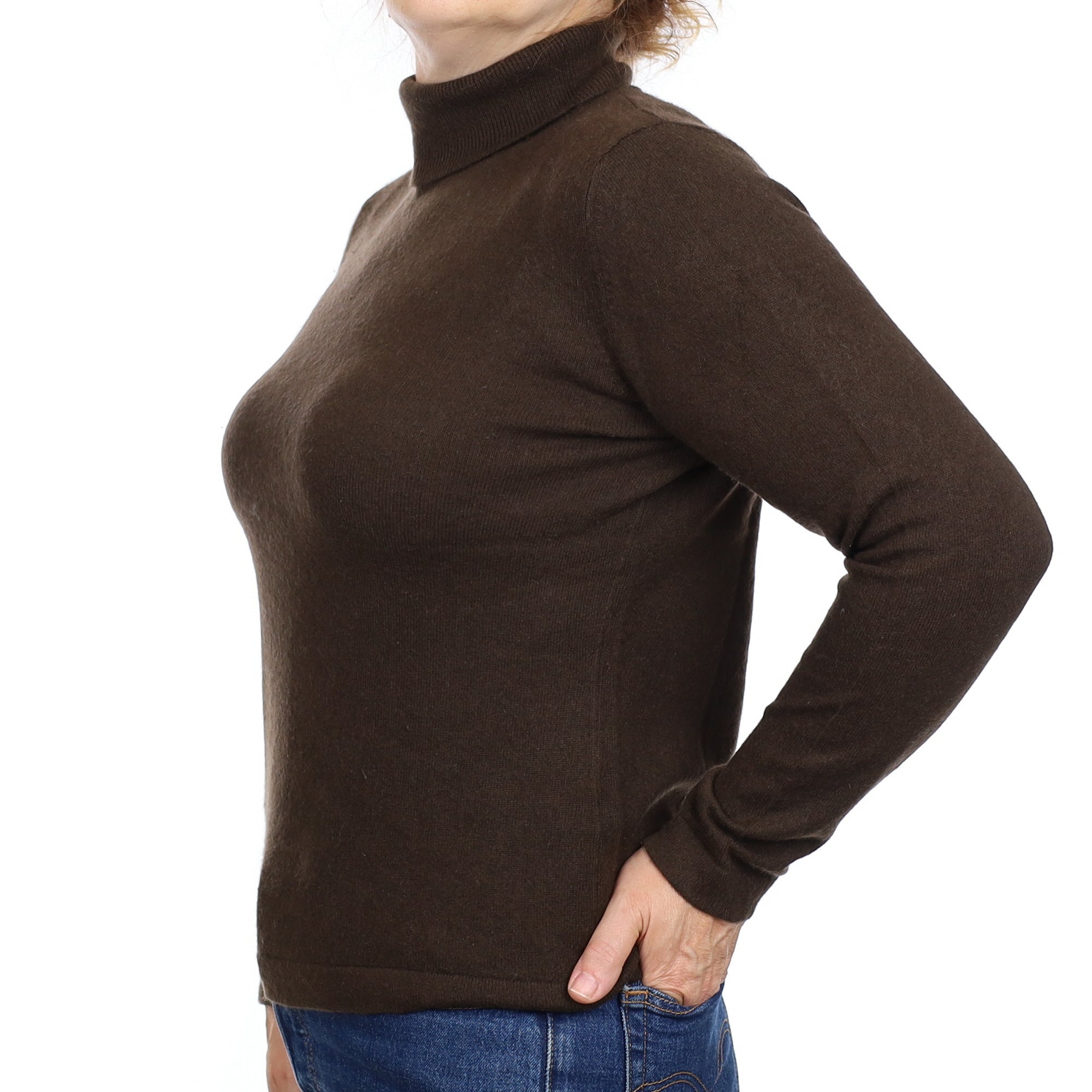 Chocolate Brown Cashmere Polo Neck Jumper Medium