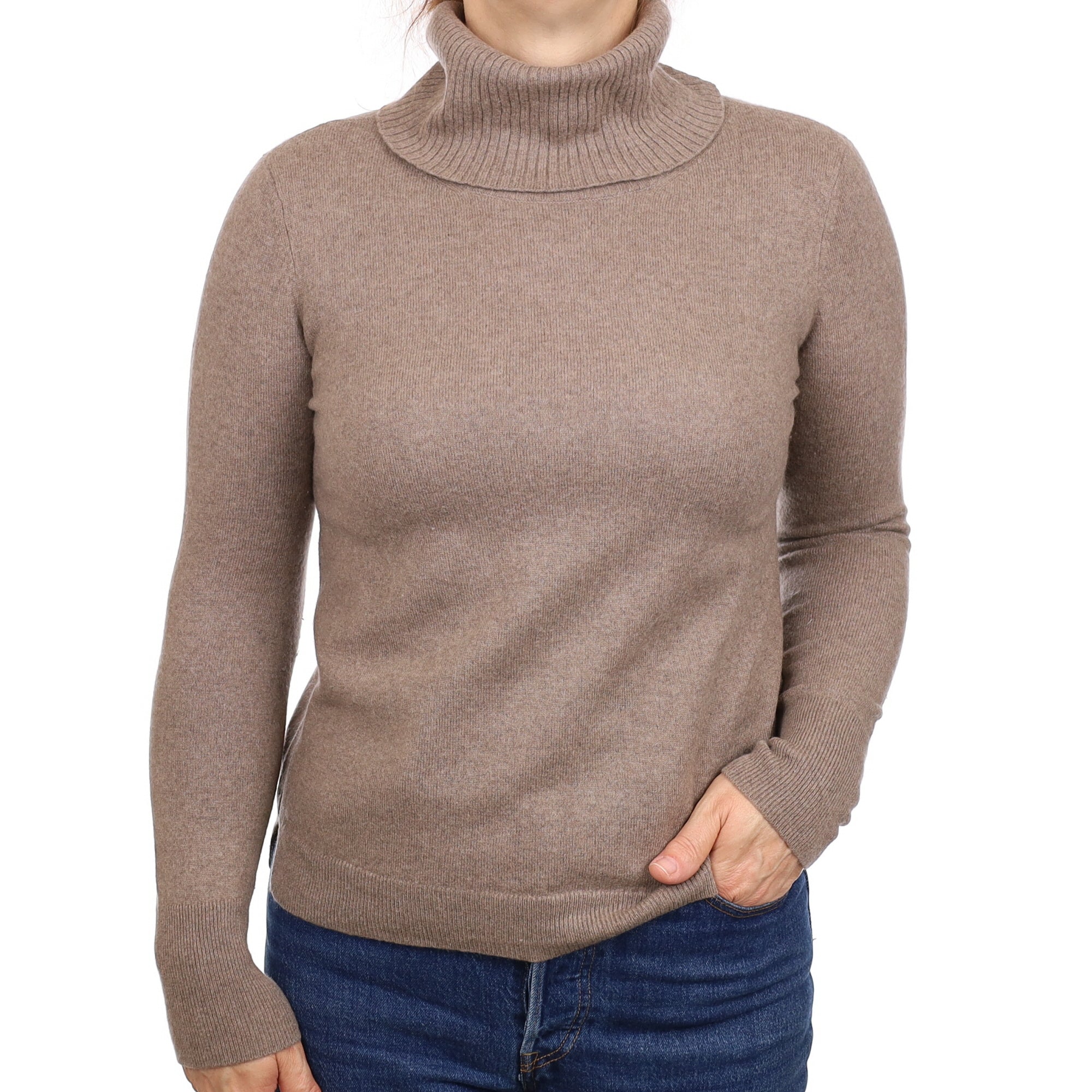 Mink Brown Cashmere Polo Neck Jumper Medium