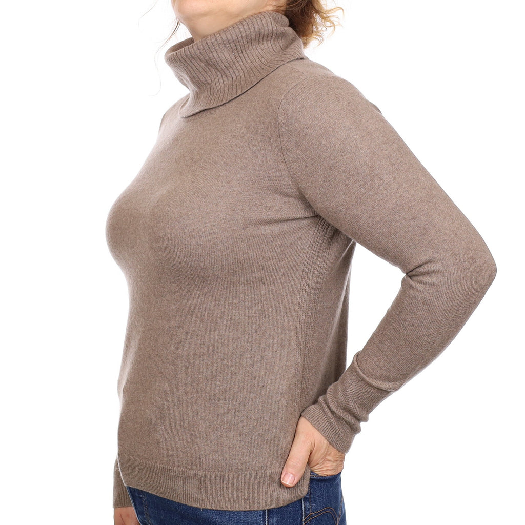 Mink Brown Cashmere Polo Neck Jumper Medium