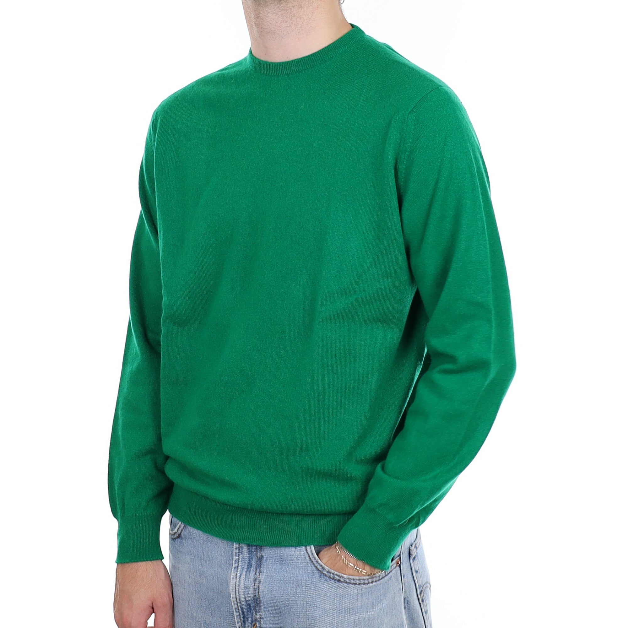 Men's Begg & Co Emerald Green Cashmere Crew Neck Jumper Large