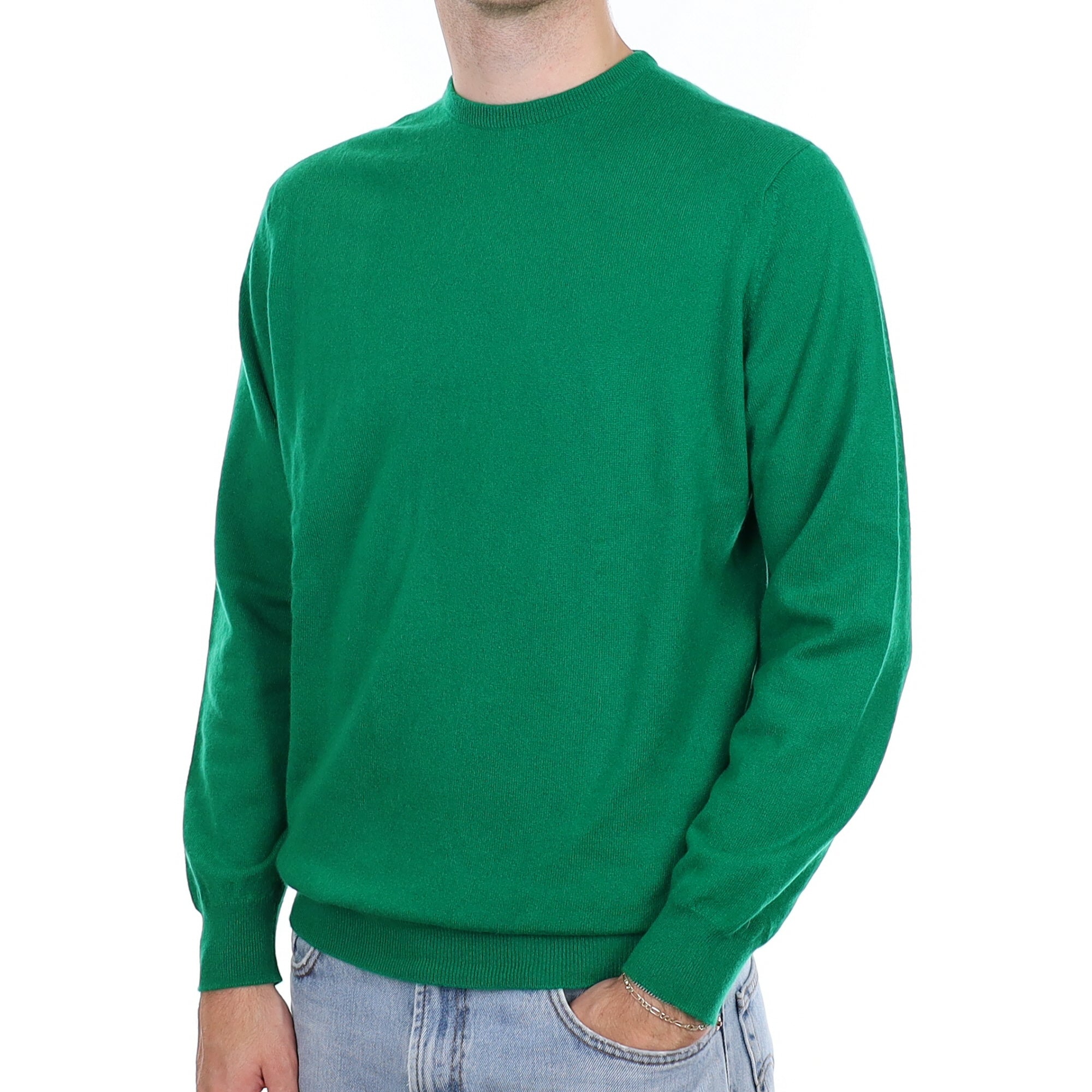 Men's Begg & Co Emerald Green Cashmere Crew Neck Jumper Large