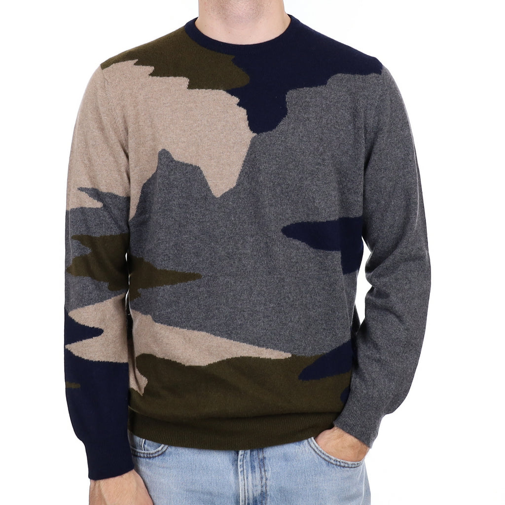 Men's Begg & Co Scottish Camoflage Cashmere Crew Neck Jumper Large