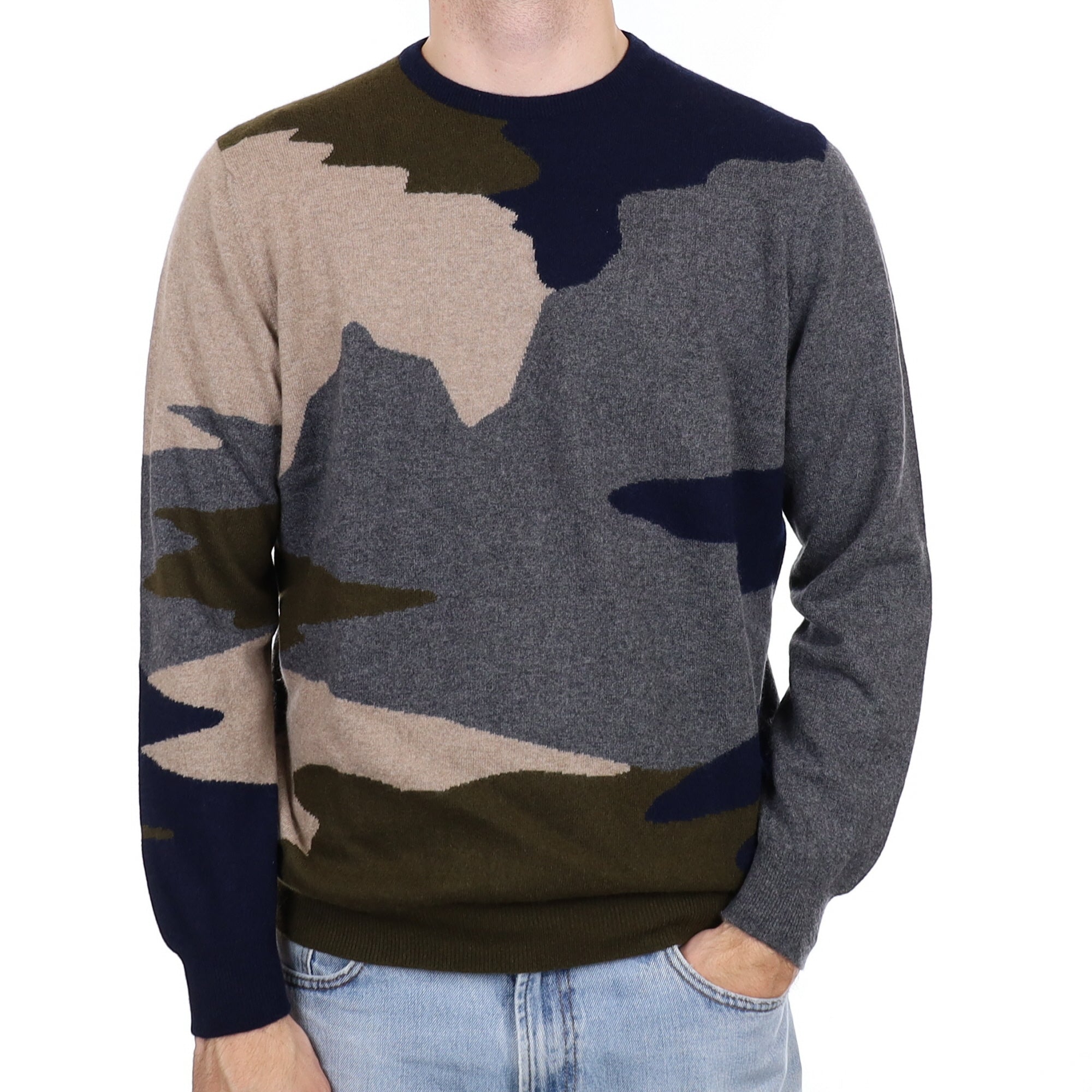 Men's Begg & Co Scottish Camoflage Cashmere Crew Neck Jumper Large