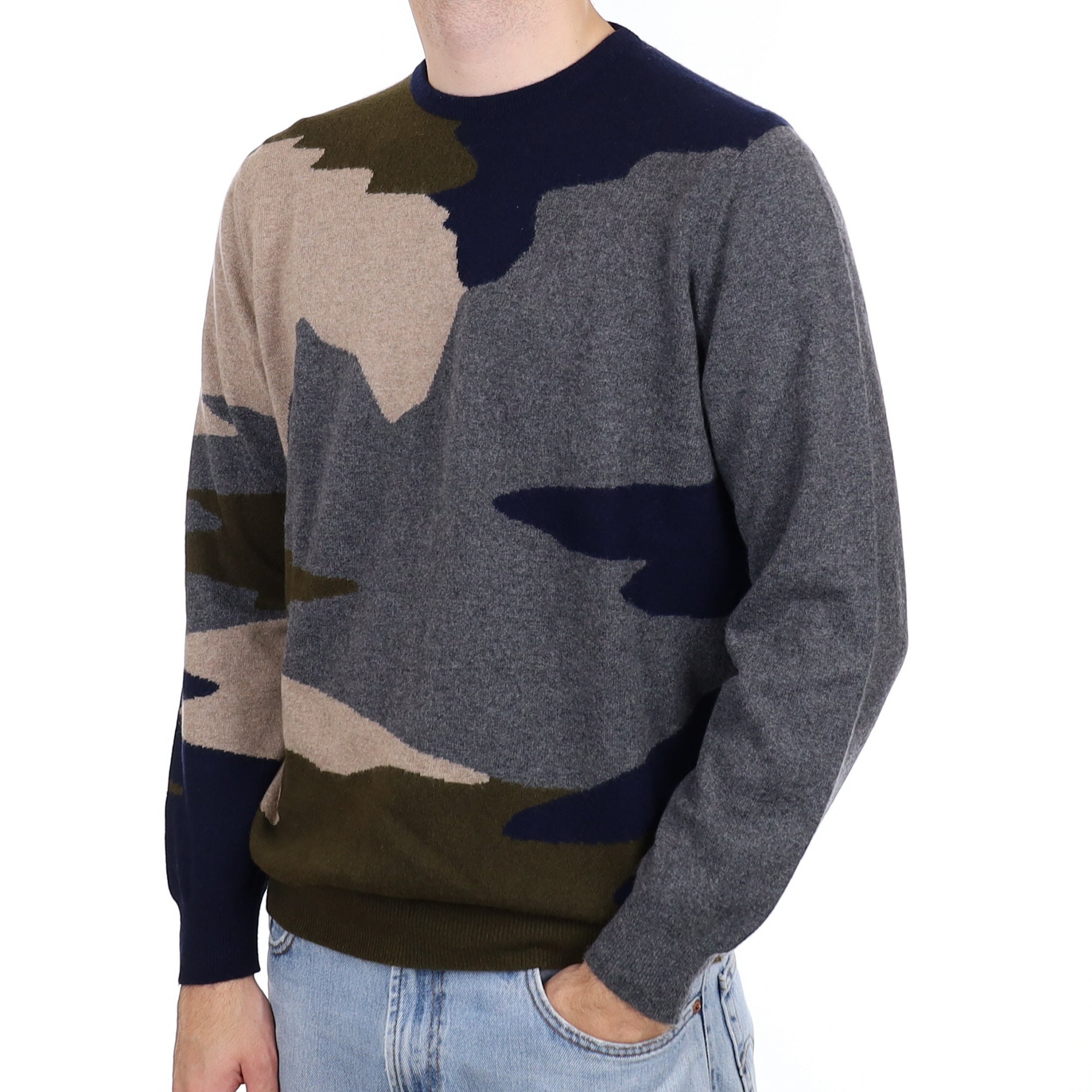 Men's Begg & Co Scottish Camoflage Cashmere Crew Neck Jumper Large