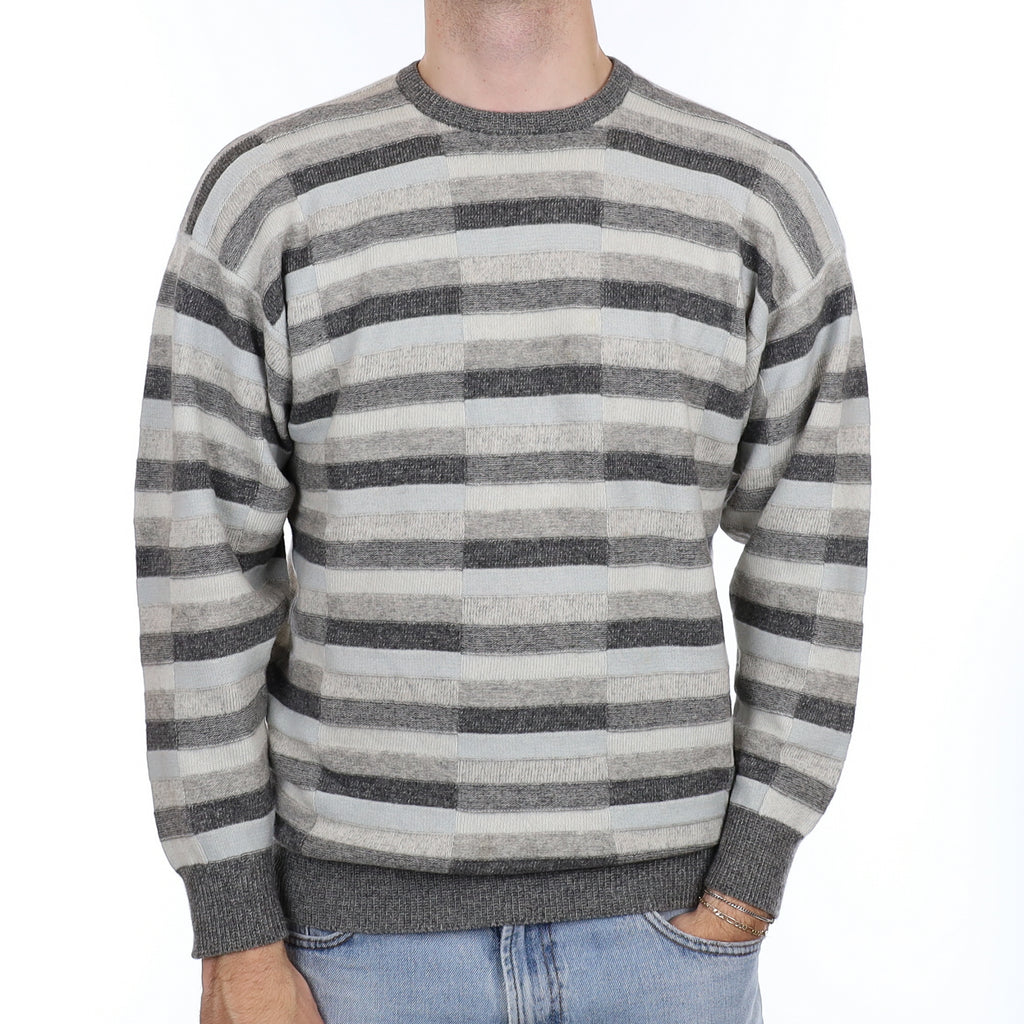 Men's Scottish Grey Stripe Cashmere Crew Neck Jumper Medium