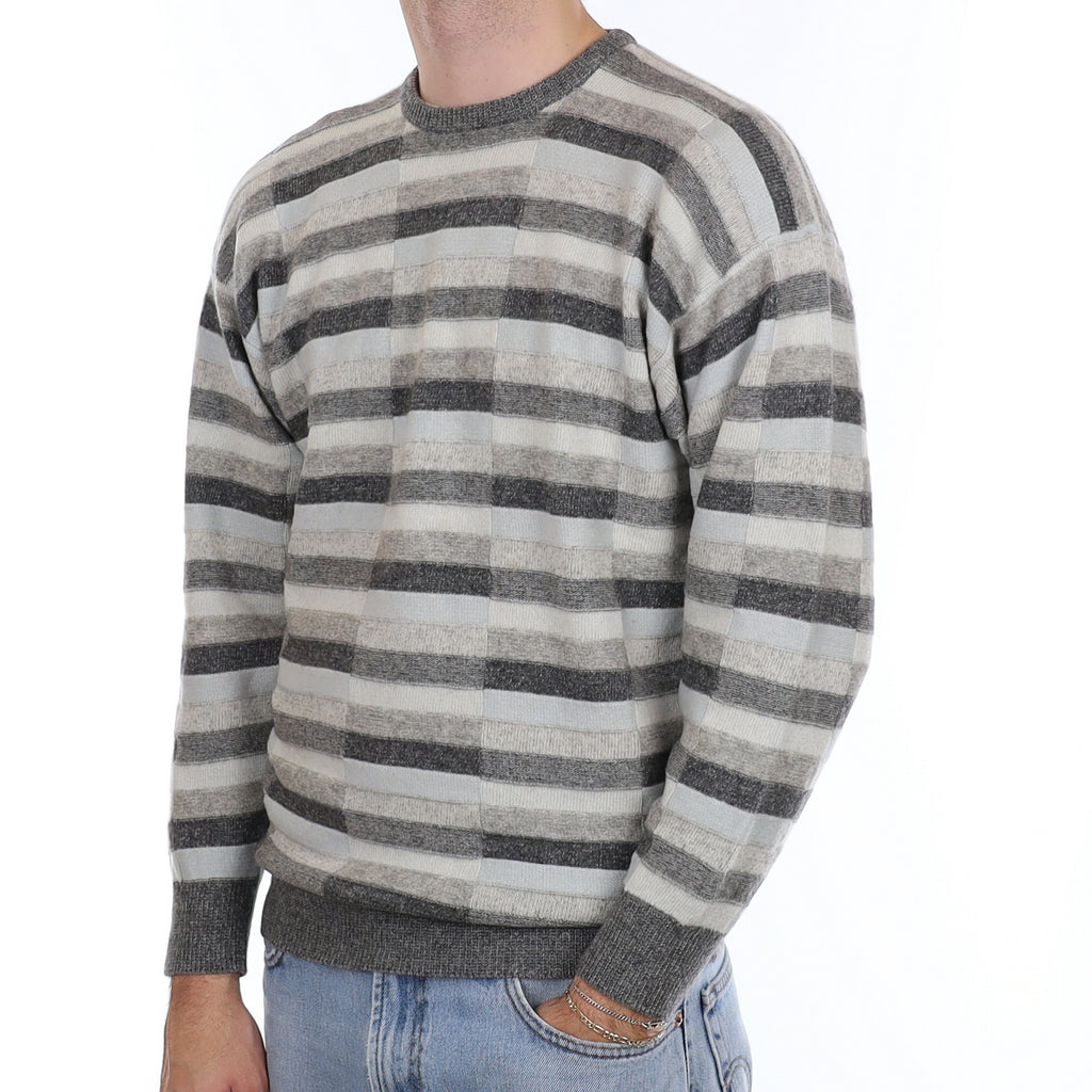 Men's Scottish Grey Stripe Cashmere Crew Neck Jumper Medium