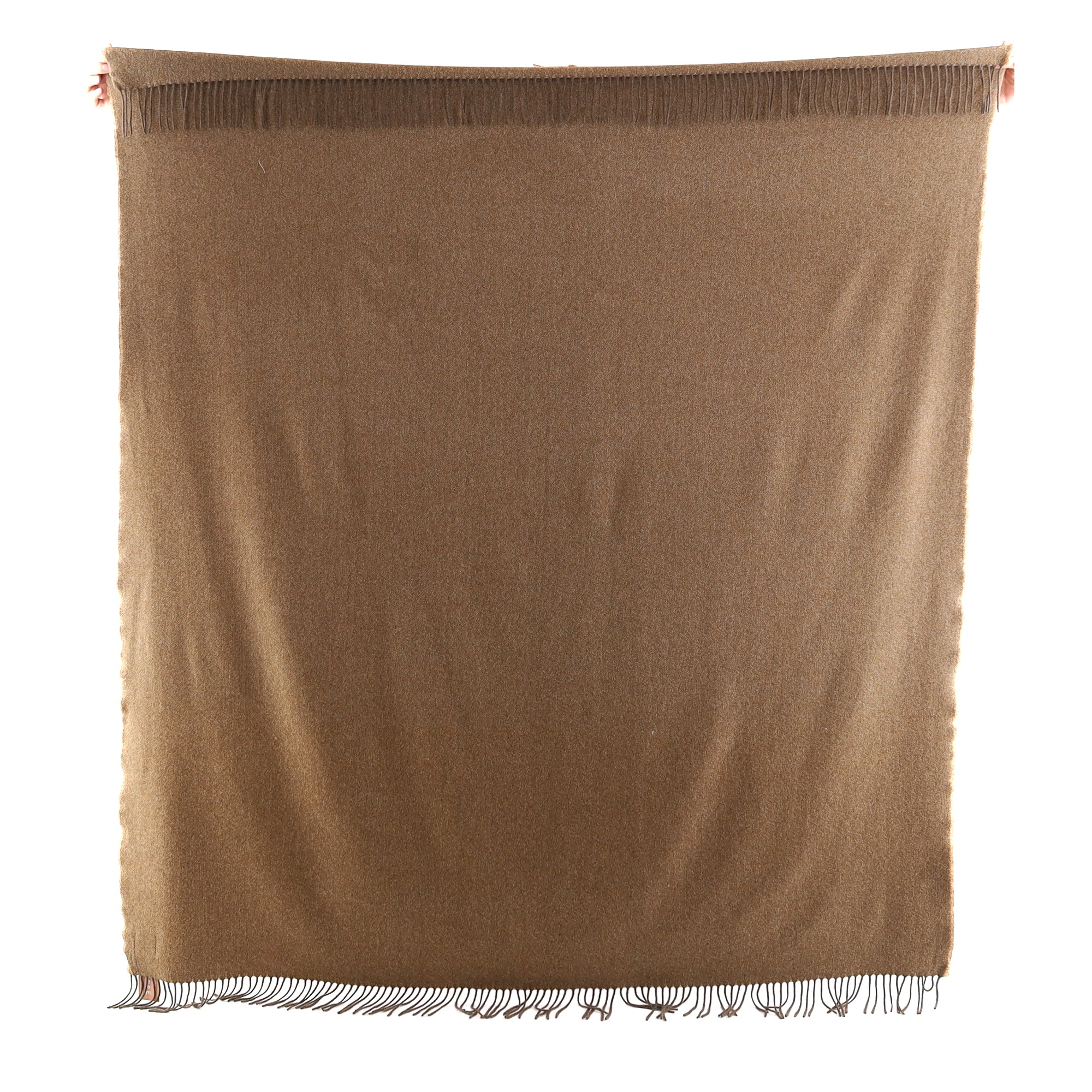 Brand New English Camel and Mocha Herringbone Luxury Woven Cashmere Blanket