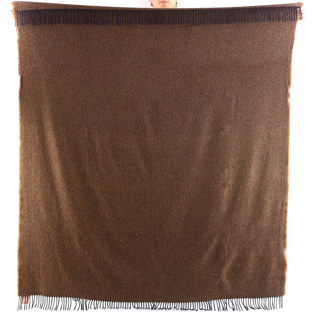 Brand New English Mustard Burgundy and Navy Herringbone Luxury Woven Cashmere Blanket