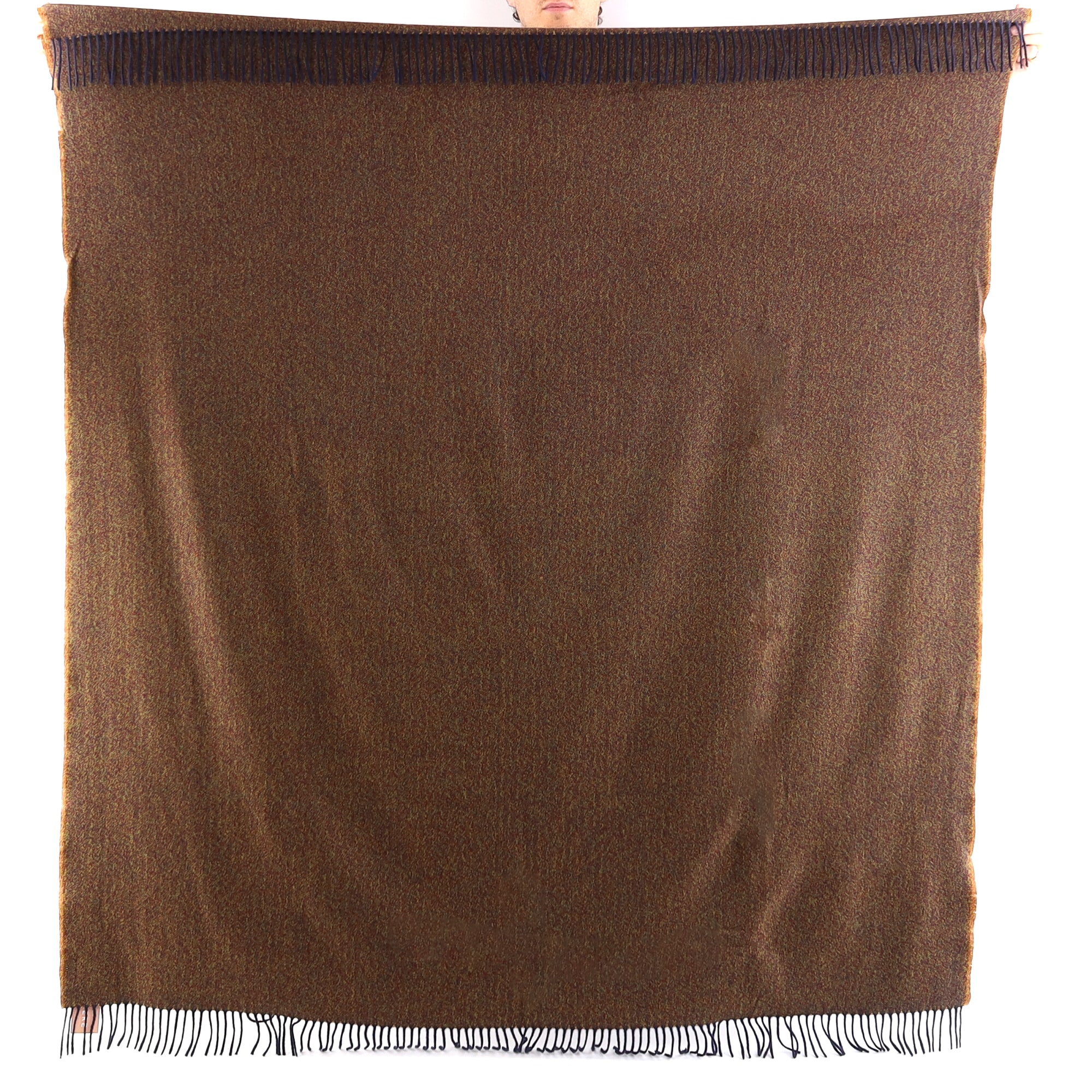 Brand New English Mustard Burgundy and Navy Herringbone Luxury Woven Cashmere Blanket