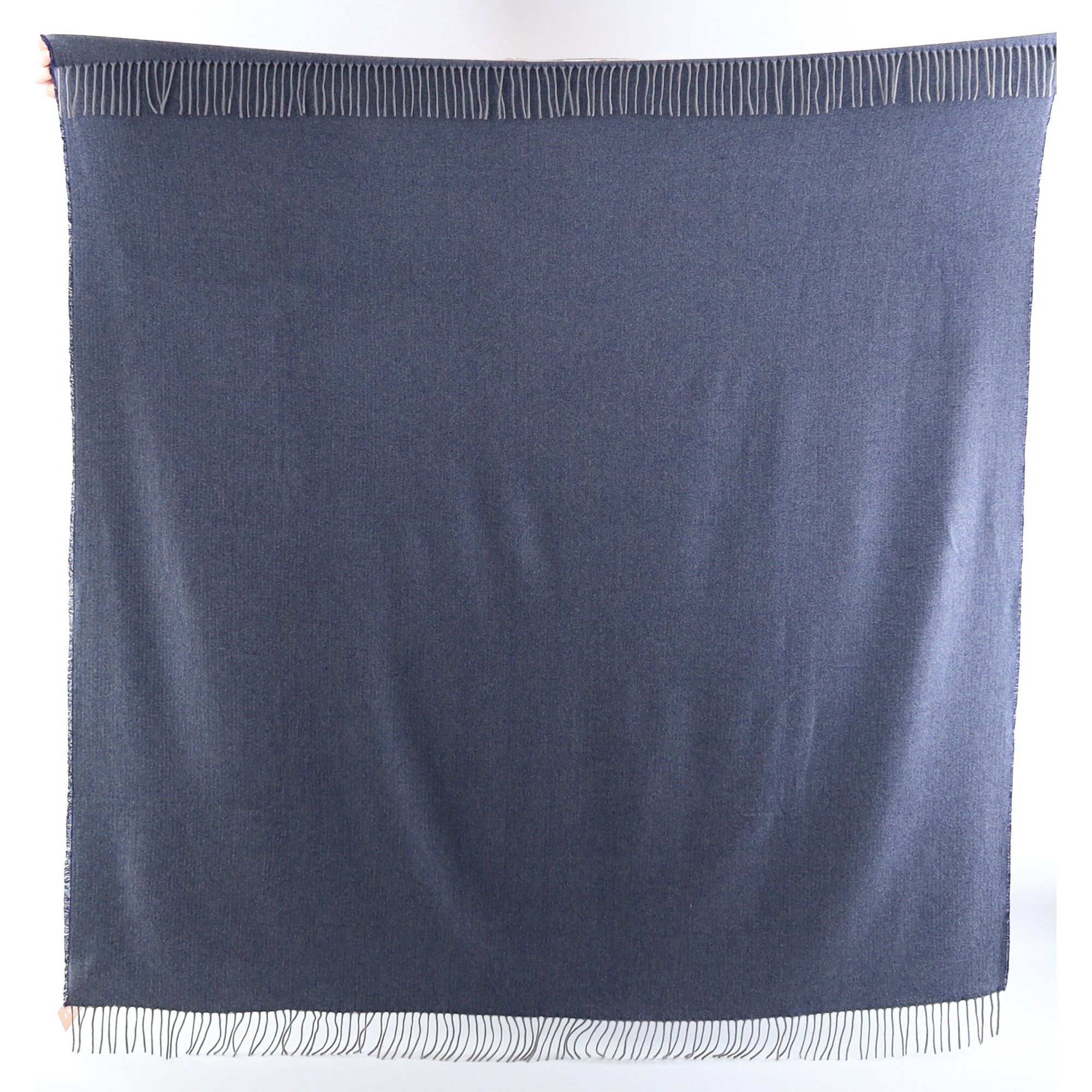 Brand New English Navy and Grey Herringbone Luxury Woven Cashmere Blanket