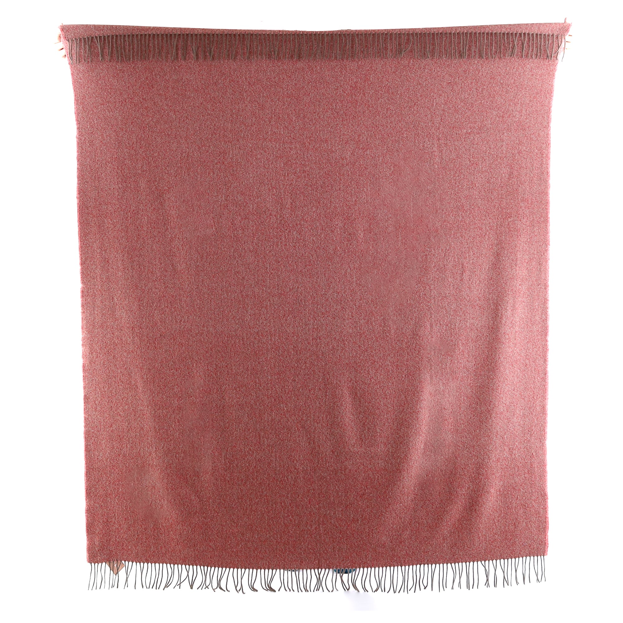 Brand New English Scarlet Red and Mushroom Herringbone Luxury Woven Cashmere Blanket