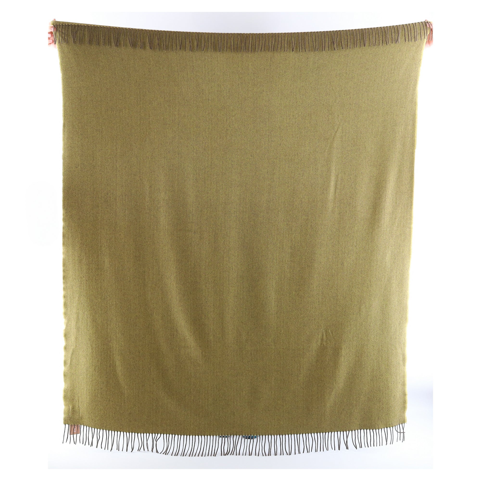 Brand New English Pistachio and Mocha Herringbone Luxury Woven Cashmere Blanket