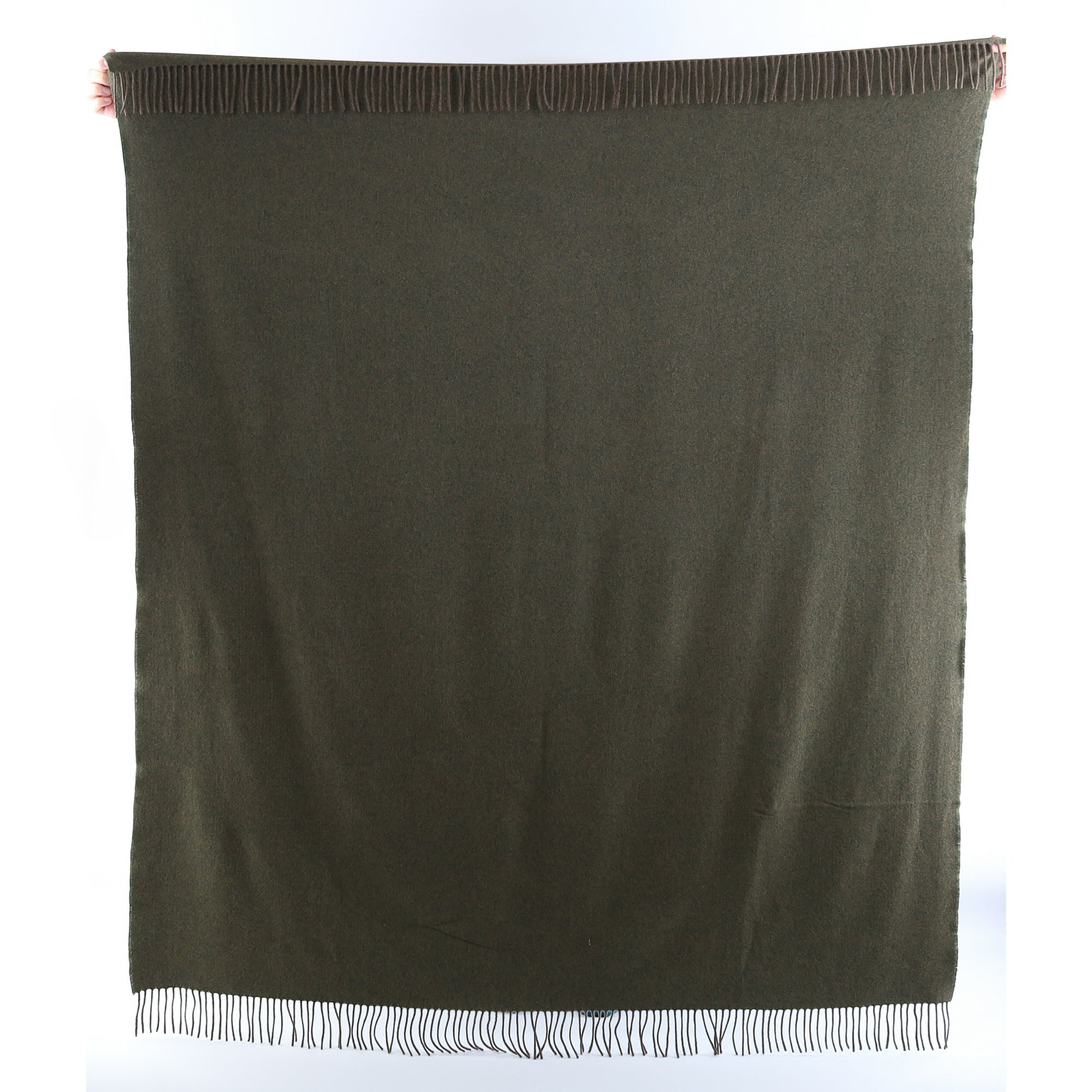 Brand New English Forest Green and Mushroom Marl Luxury Woven Cashmere Blanket