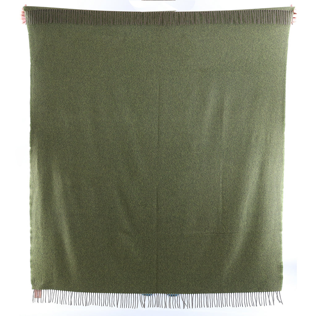 Brand New English Lime Green and Mocha Marl Luxury Woven Cashmere Blanket