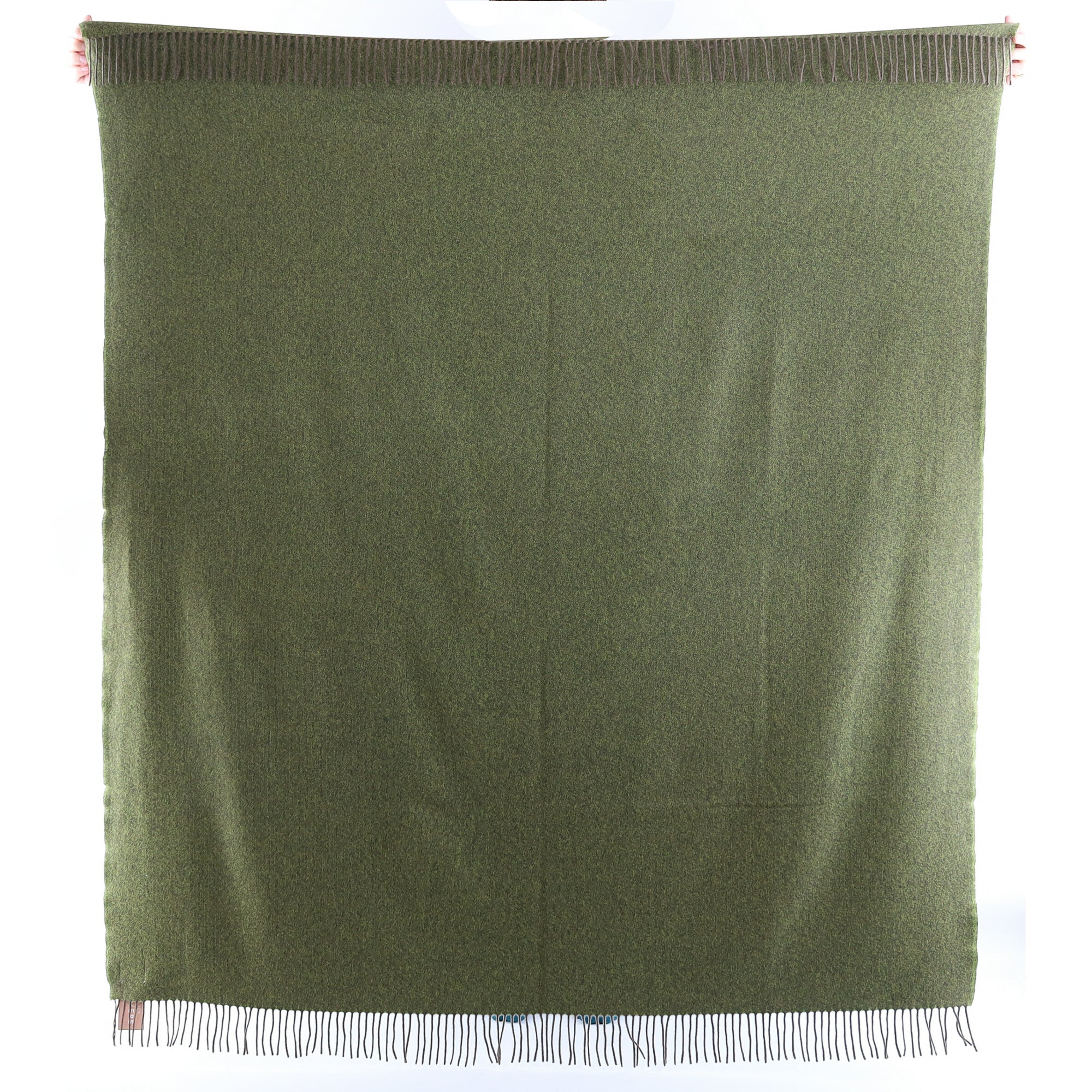 Brand New English Lime Green and Mocha Marl Luxury Woven Cashmere Blanket