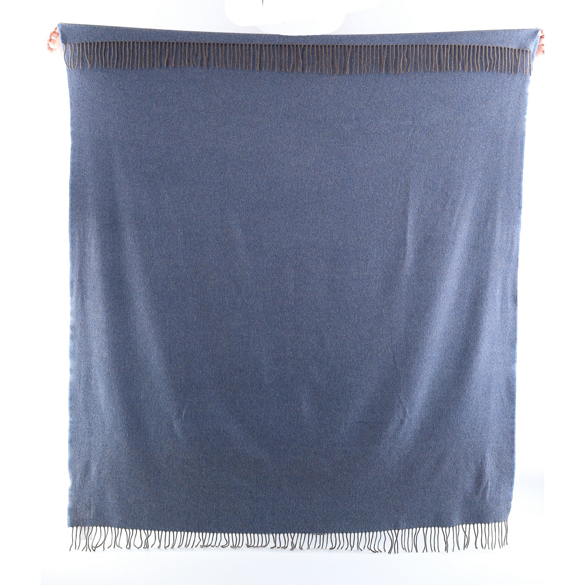 Brand New English Tanzanite and Mushroom Marl Luxury Woven Cashmere Blanket