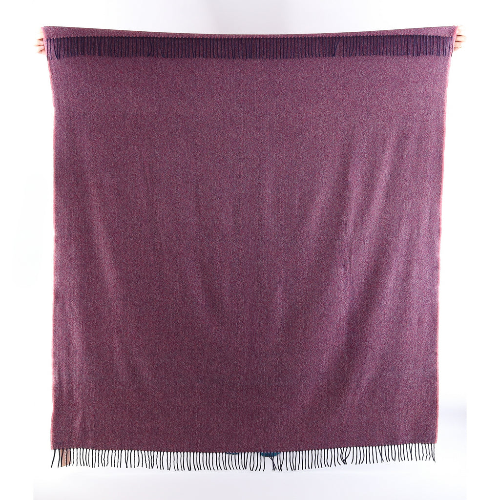 Brand New English Raspberry and Navy Herringbone Luxury Woven Cashmere Blanket