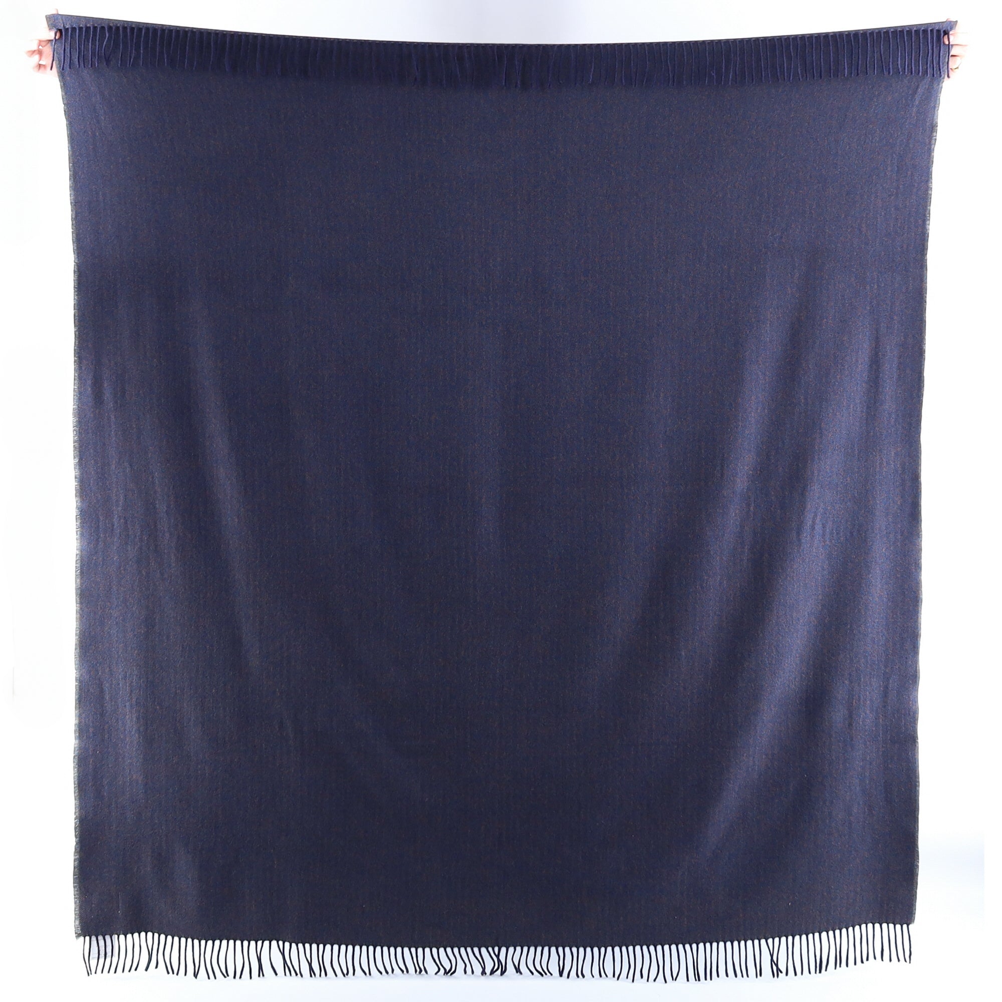 Brand New English Ocean Blue and Cinnamon Herringbone Luxury Woven Cashmere Blanket
