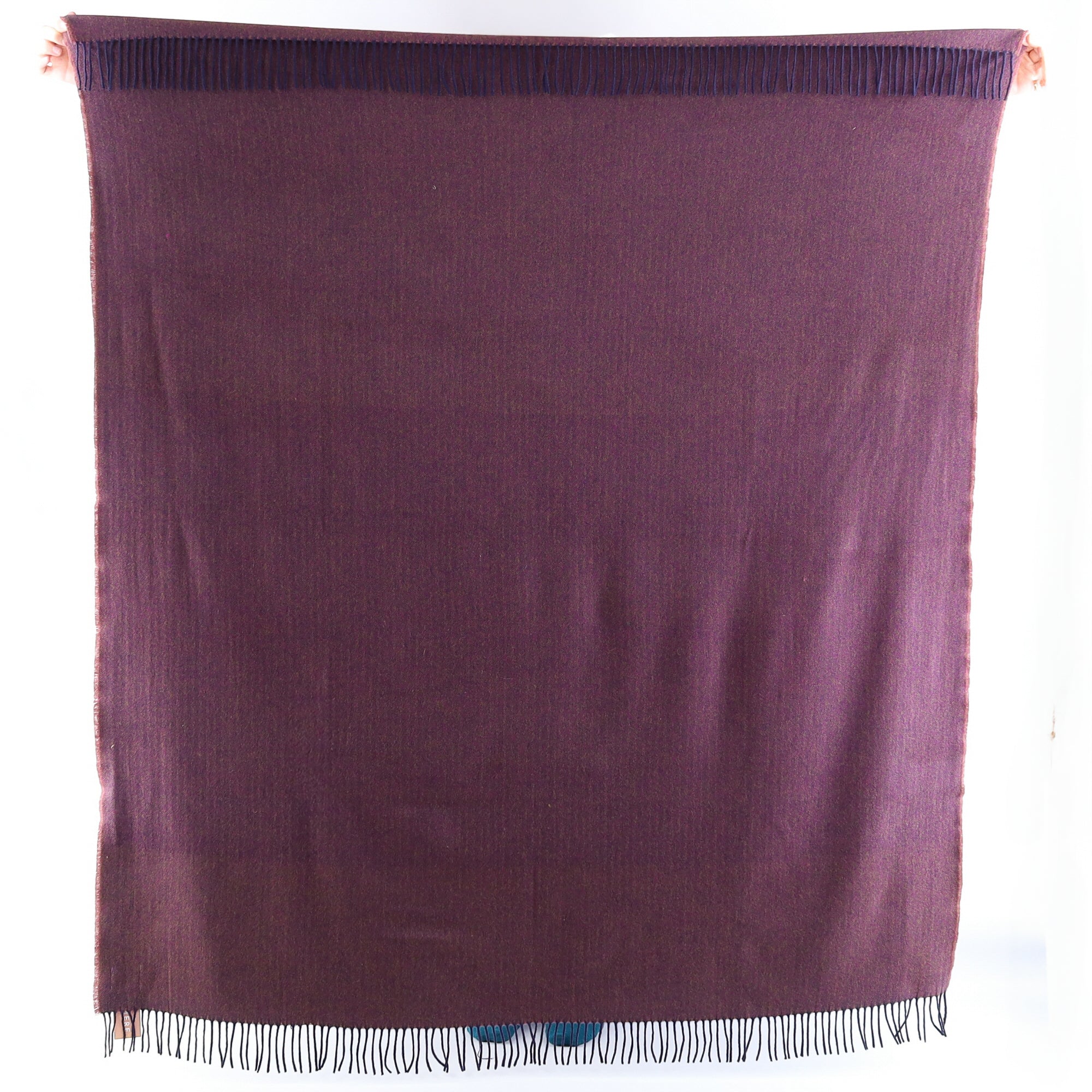 Brand New English Plum and Navy Marl Luxury Woven Cashmere Blanket