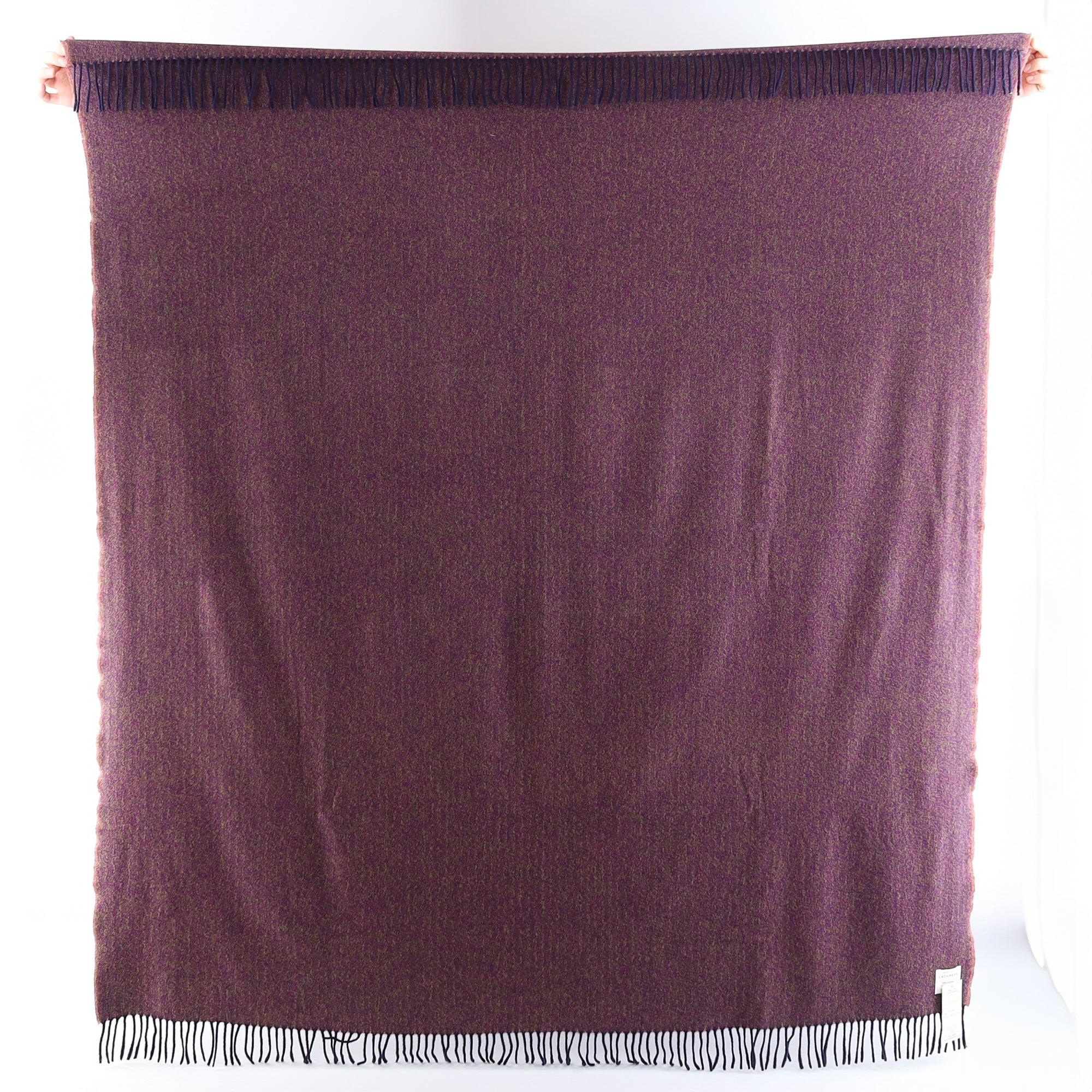 Brand New English Violet Yellow and Navy Herringbone Luxury Woven Cashmere Blanket