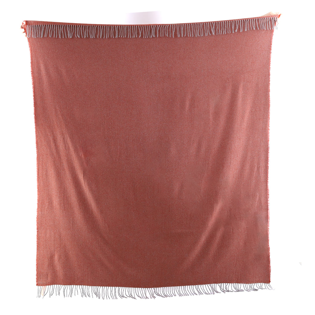 Brand New English Burnt Orange and Grey Herringbone Luxury Woven Cashmere Blanket