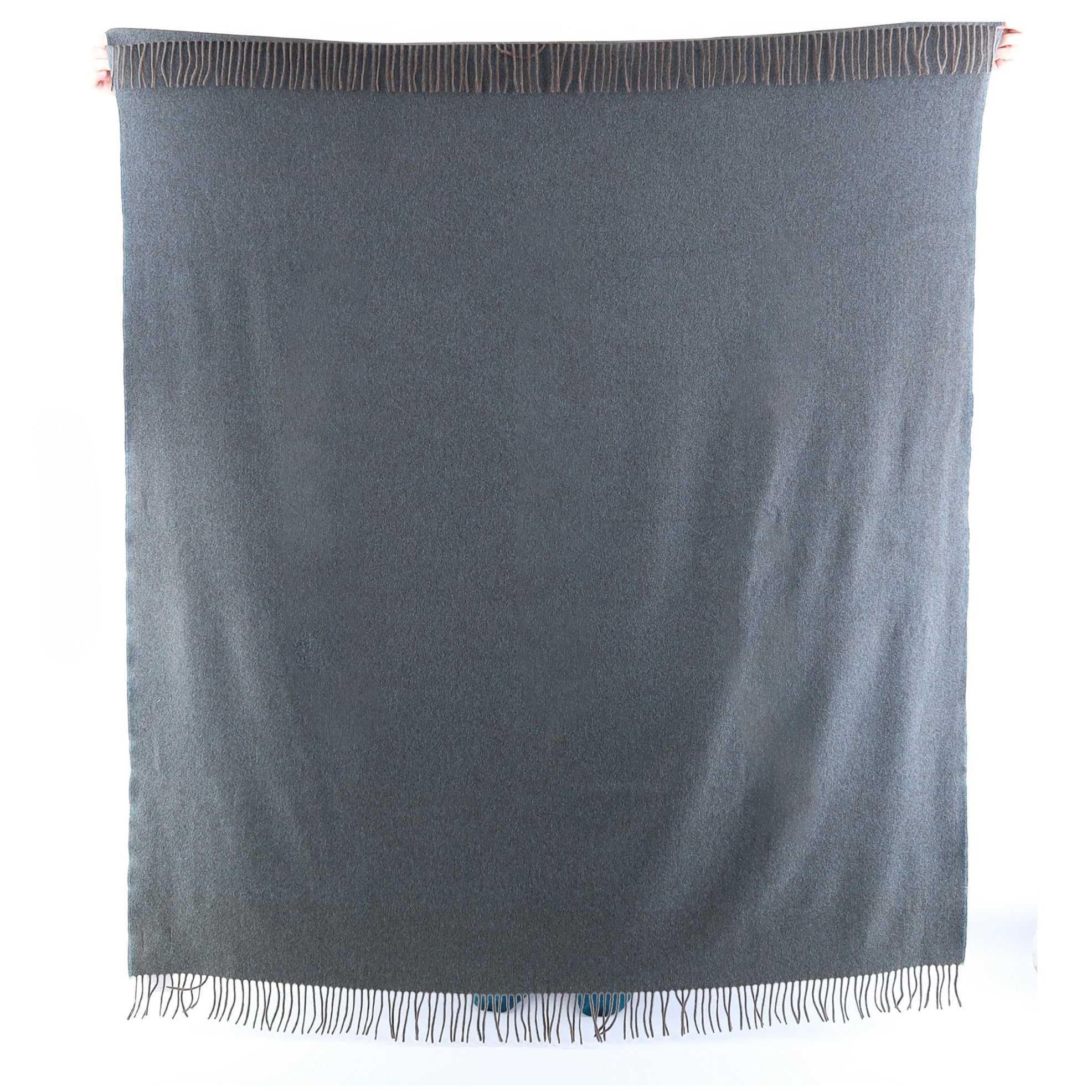 Brand New English Aqua and Mushroom Marl Luxury Woven Cashmere Blanket