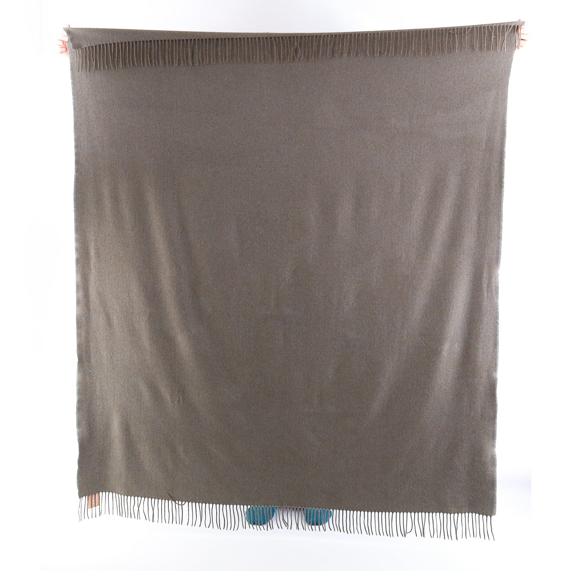 Brand New English Duck Egg and Khaki Herringbone Luxury Woven Cashmere Blanket