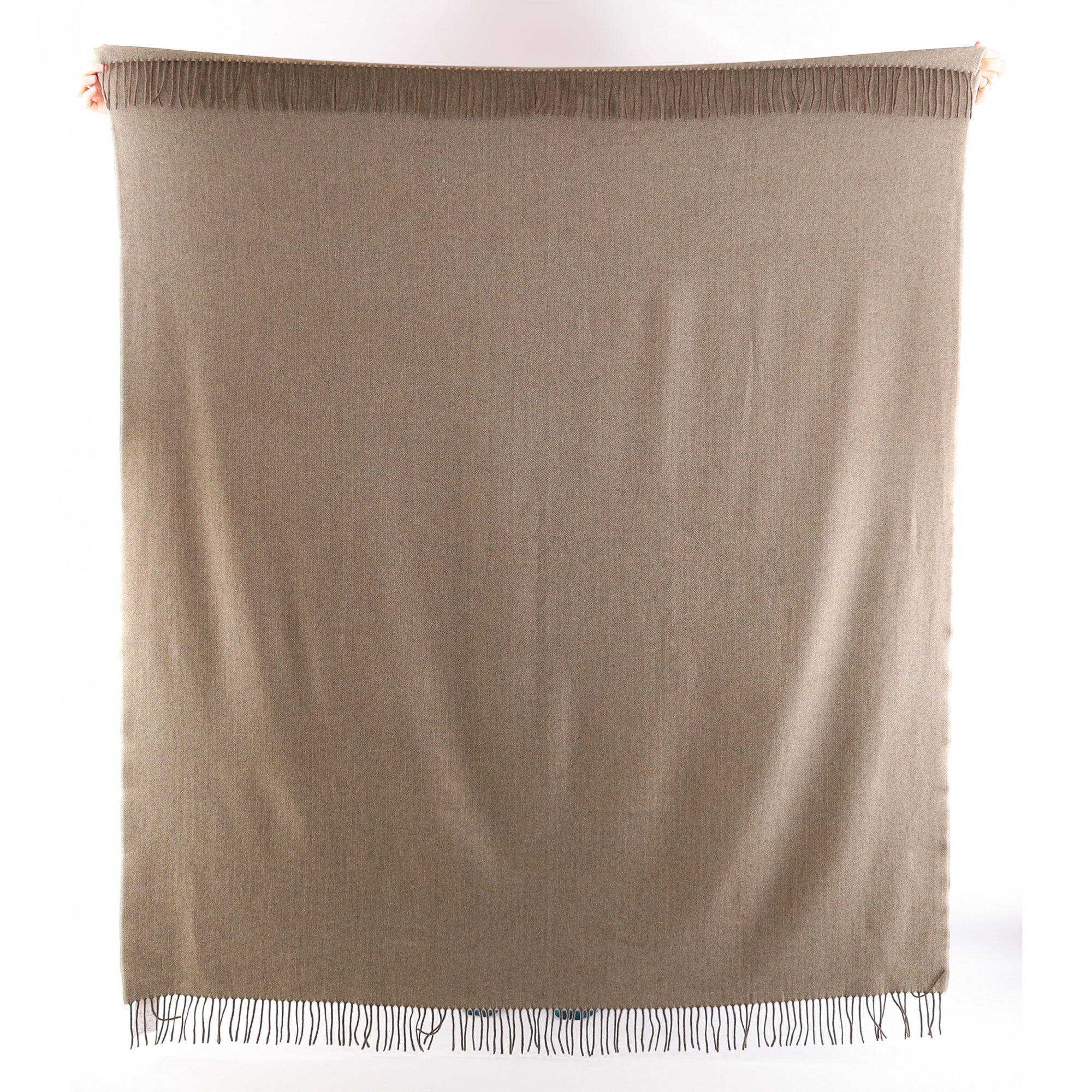 Brand New English Olive Grey Herringbone Luxury Woven Cashmere Blanket