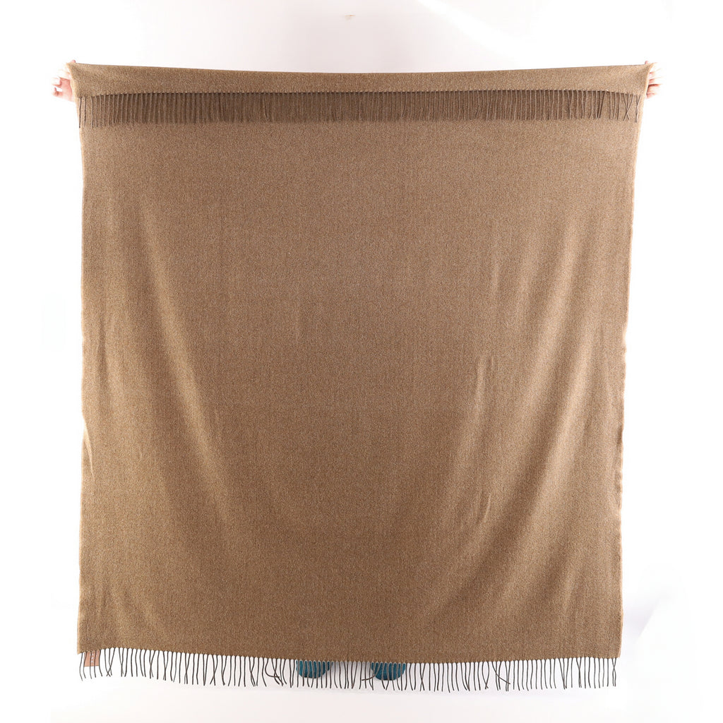 Brand New English Ermine Brown Herringbone Luxury Woven Cashmere Blanket