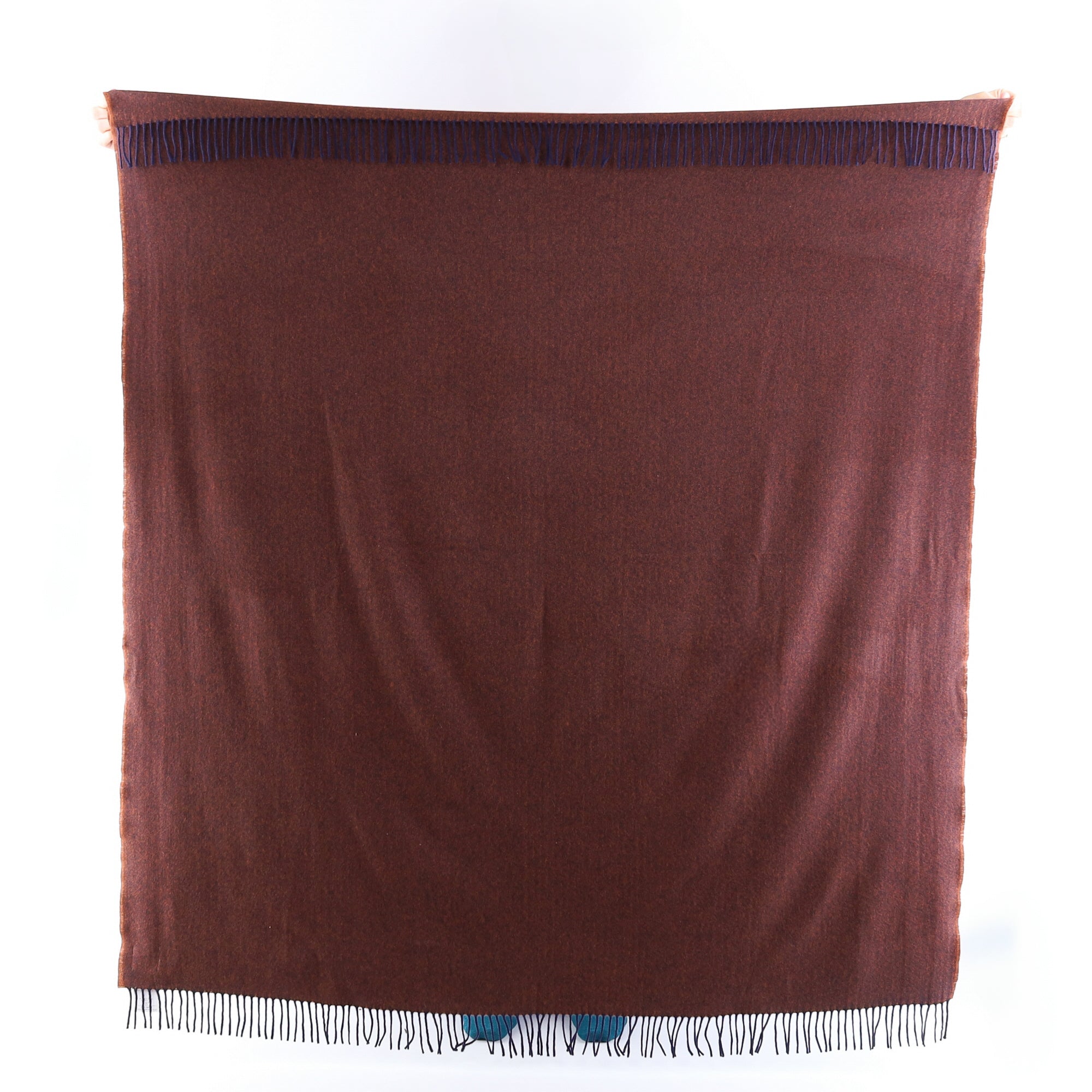 Brand New English Rust Orange and Navy Herringbone Luxury Woven Cashmere Blanket