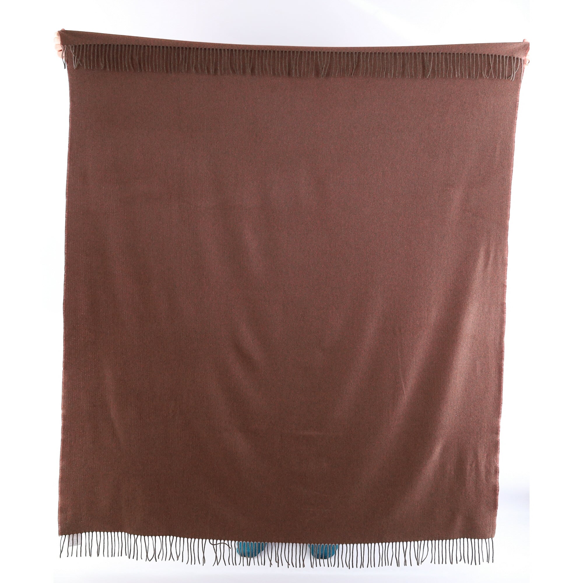 Brand New English Coral and Mocha Marl Luxury Woven Cashmere Blanket