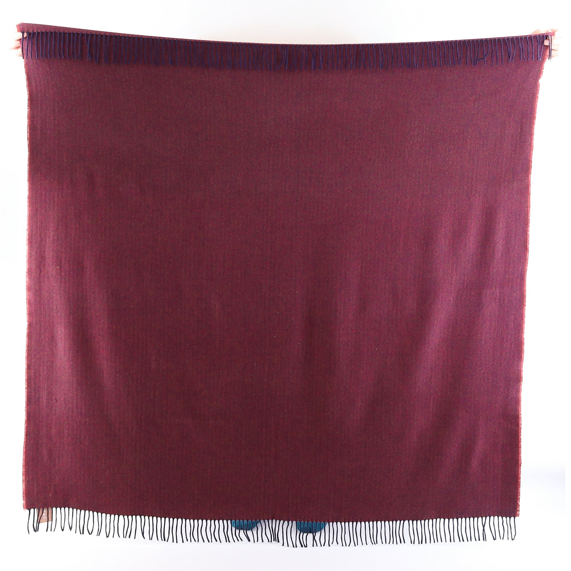 Brand New English Cherry Pink and Navy Herringbone Luxury Woven Cashmere Blanket