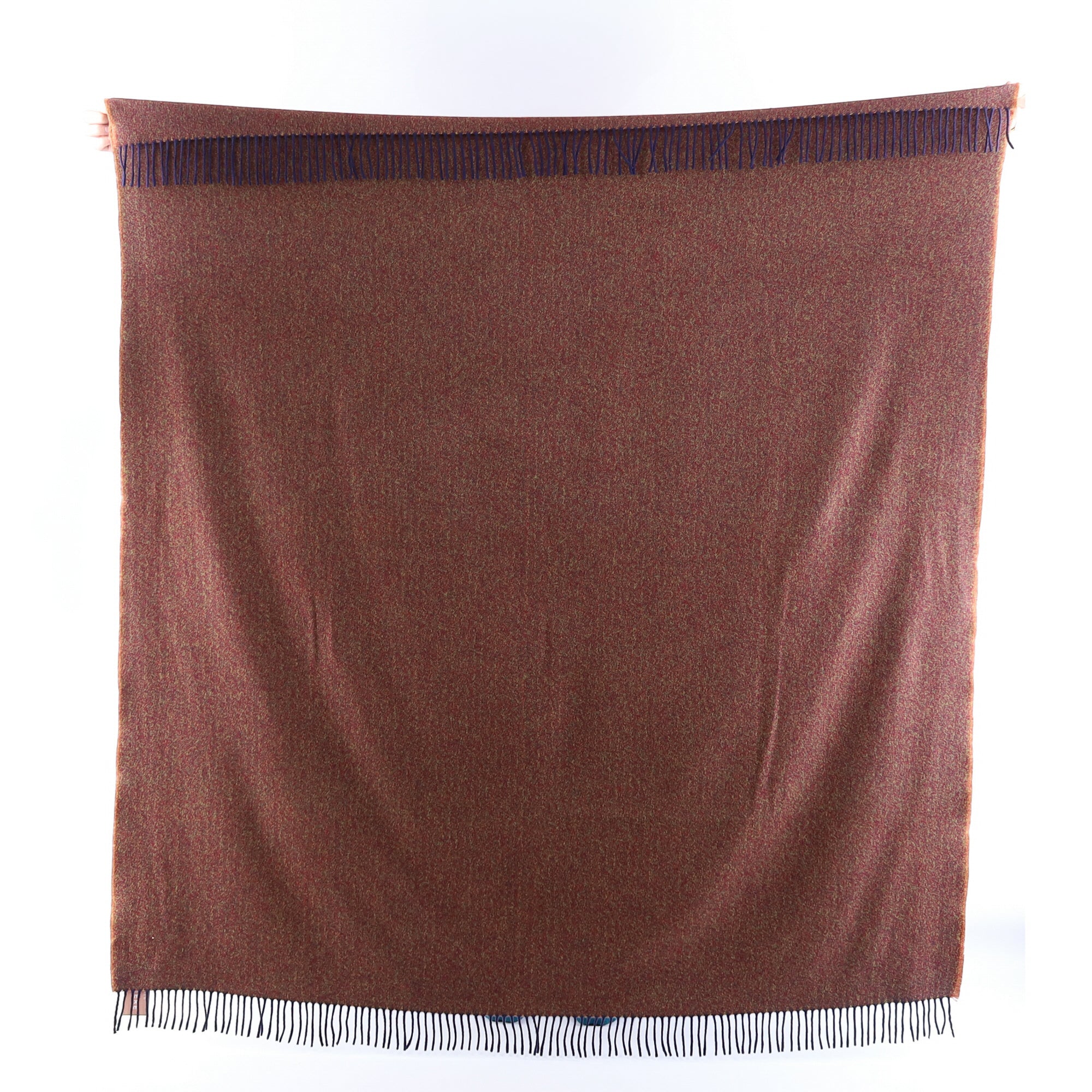 Brand New English Paprika and Navy Herringbone Luxury Woven Cashmere Blanket